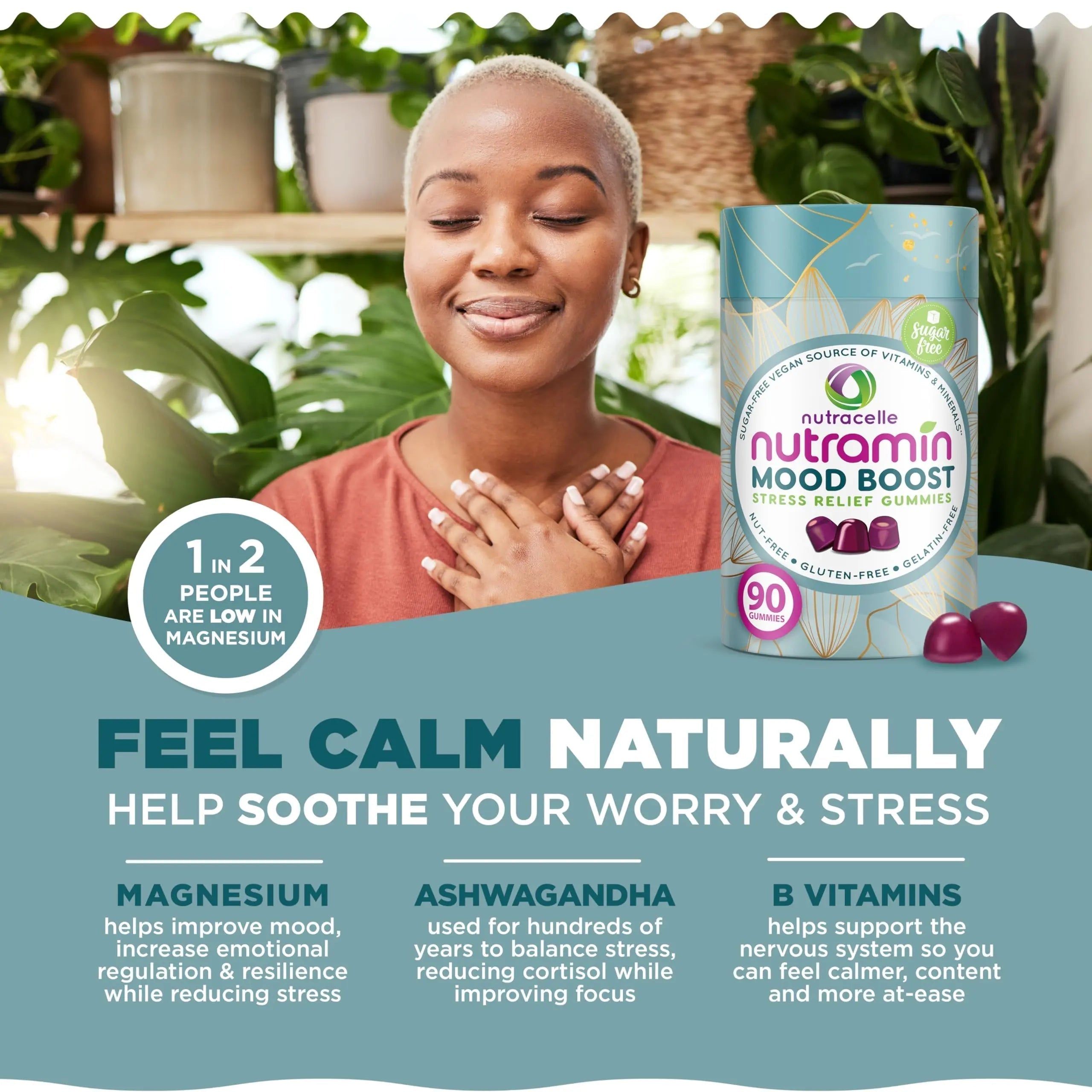 NUTRAMIN Mood Boost Multivitamin Gummy - Delicious & Yummy Anti-Stress Magnesium Ashwagandha Gummies + B Complex Vitamins for Focus and Calm NutracelleAu supplements