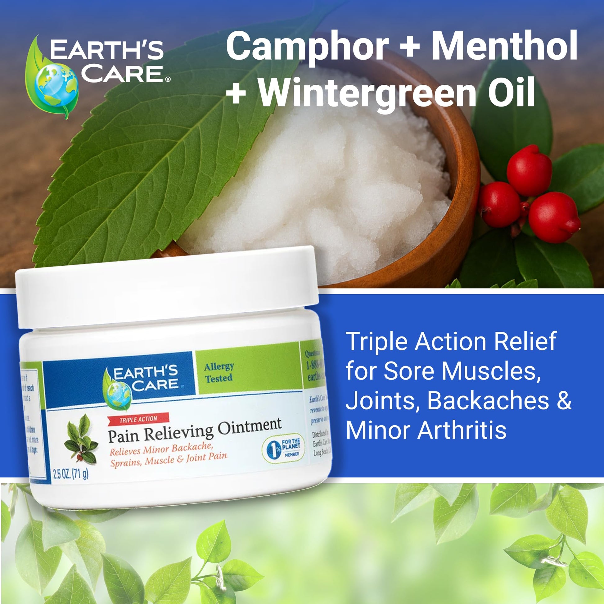 Earth's Care Pain Relieving Ointment - Triple Action Muscle and Joint Cream - Topical Analgesic 2.5 oz. (71 g) Earth's CareAu supplements