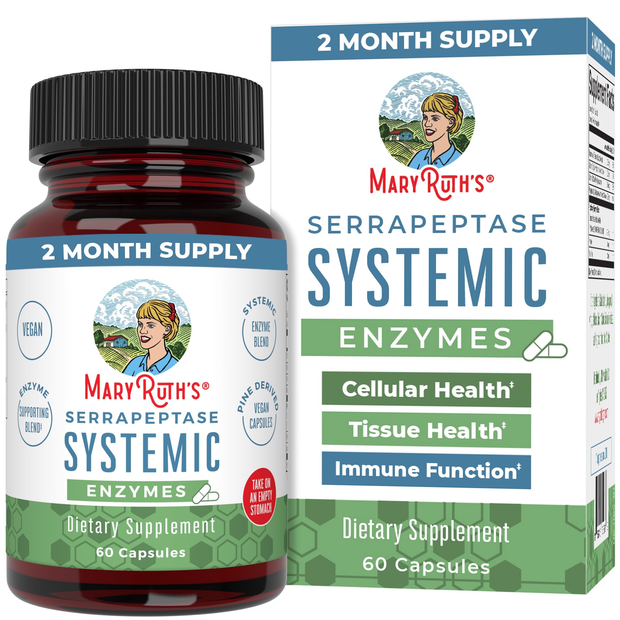 MaryRuth Organics Serrapeptase Enzymes Capsules | Up to 2 Month Supply | Enzyme Supplement for High Potency Sinus Relief Pills| Tissue Health and Cellular Health | Vegan | Gluten Free | 60 Count MARYRUTH'SUS supplements
