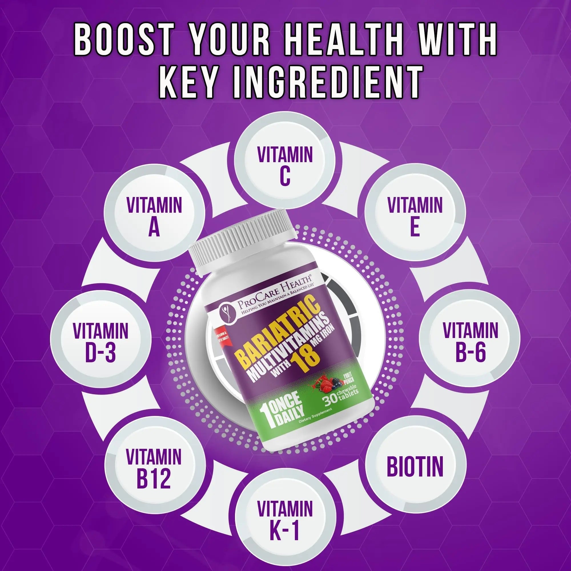 ProCare Health Bariatric Chewable Multivitamin with Iron 18mg (30 Tablets) - Fruit Punch Flavor Bariatric Multivitamin Chewable ProCare HealthAu supplements