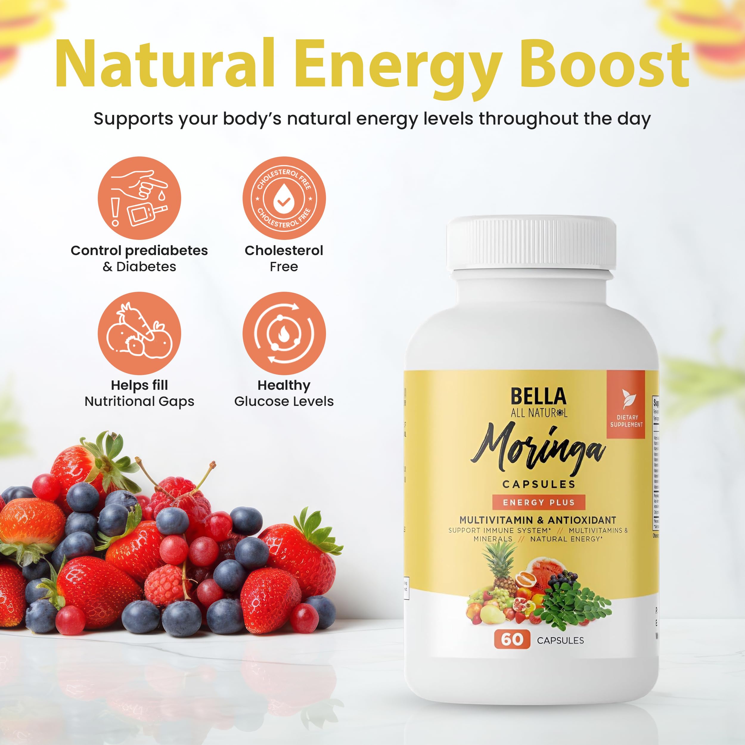 Bella All Natural Moringa Capsules 60 Count - Moringa Oleifera Leaf Supplement with Pomegranate & Elderberry Flavor, Pure Organic Moringa Capsules for Immune, Energy & Skin Health Support Bella All NaturalAu supplements