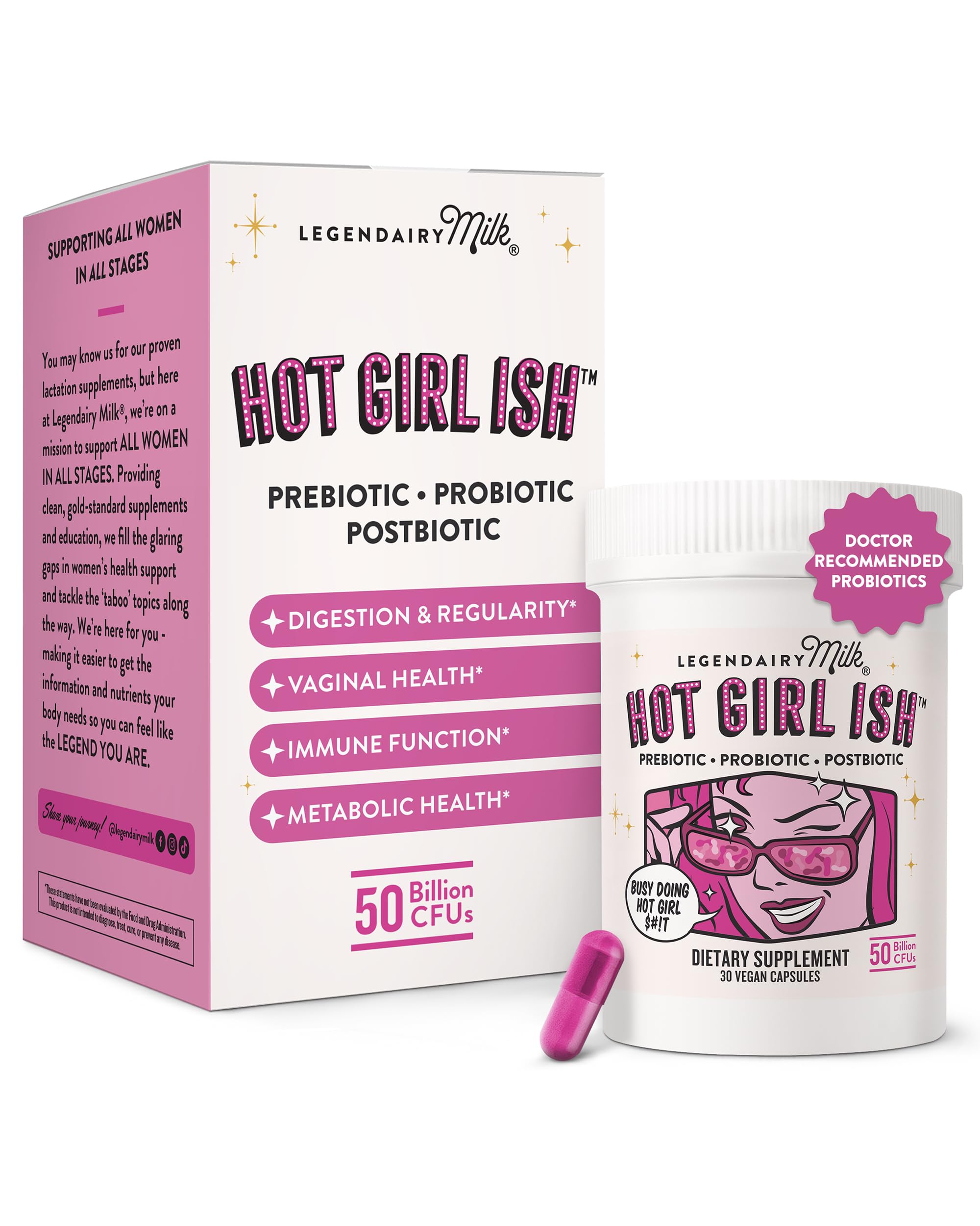 Legendairy Milk Hot Girl Ish™ - Daily Probiotics for Women with 50 Billion CFU - Women's Probiotic Supplement with 20 Probiotic Strains, Prebiotics & Postbiotic for Digestive, Gut & Immune Health Legendairy MilkAu supplements