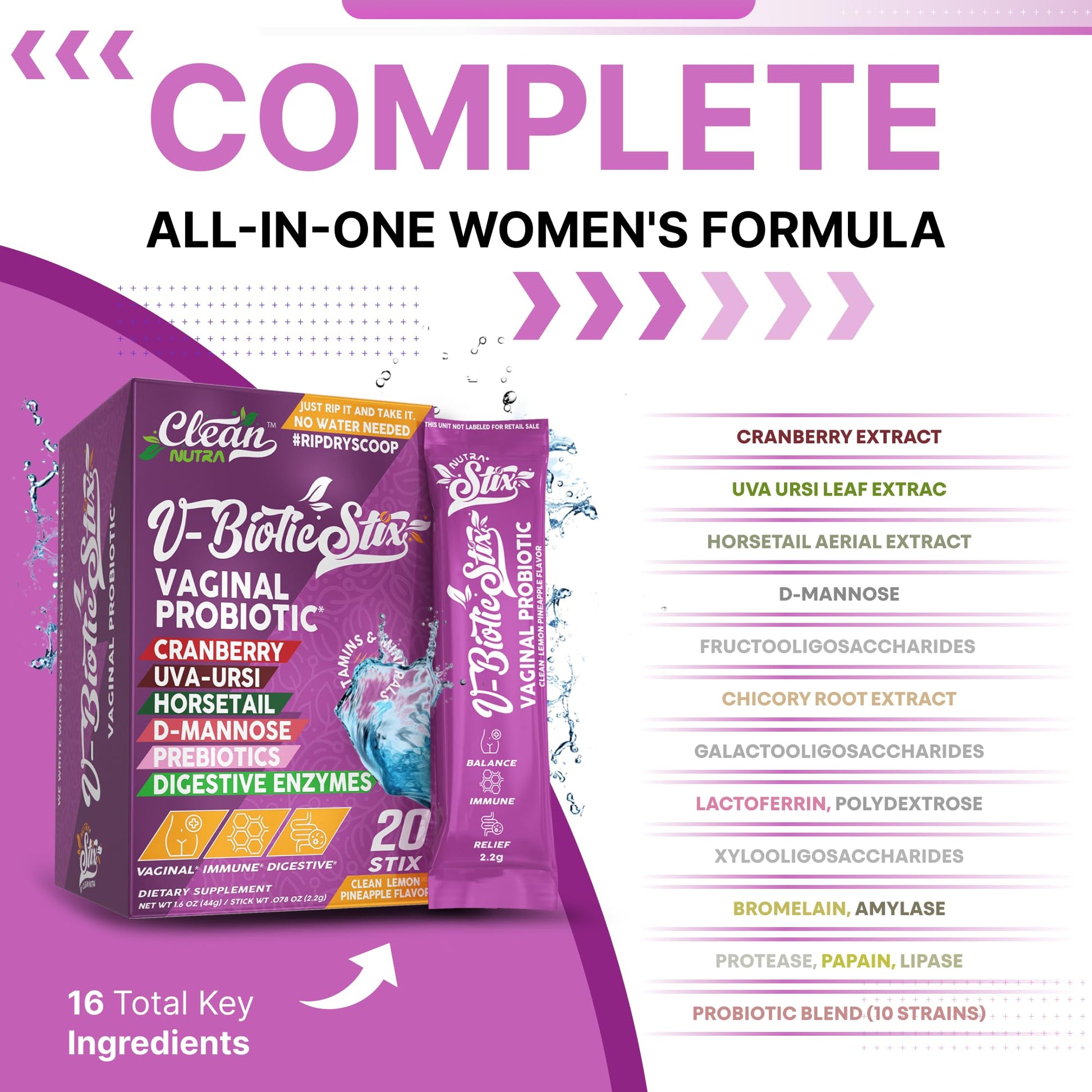 Clean Nutraceuticals Vaginal Probiotics for Women with Cranberry Extract, D-Mannose, Prebiotics, pH Balance for Women, Vaginal Health – Womens Probiotic Alternative to Gummies - 20 Stix Clean NutraceuticalsAu supplements