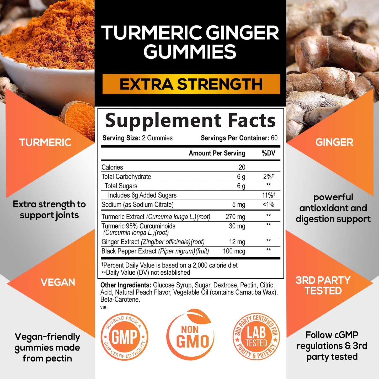 Turmeric Ginger Gummies - Vegan Turmeric Curcumin Gummy with 95% Curcuminoids Nature's NutritionUS supplements