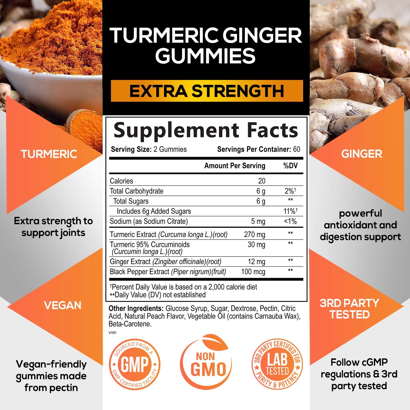 Turmeric Ginger Gummies - Vegan Turmeric Curcumin Gummy with 95% Curcuminoids Nature's NutritionAu supplements