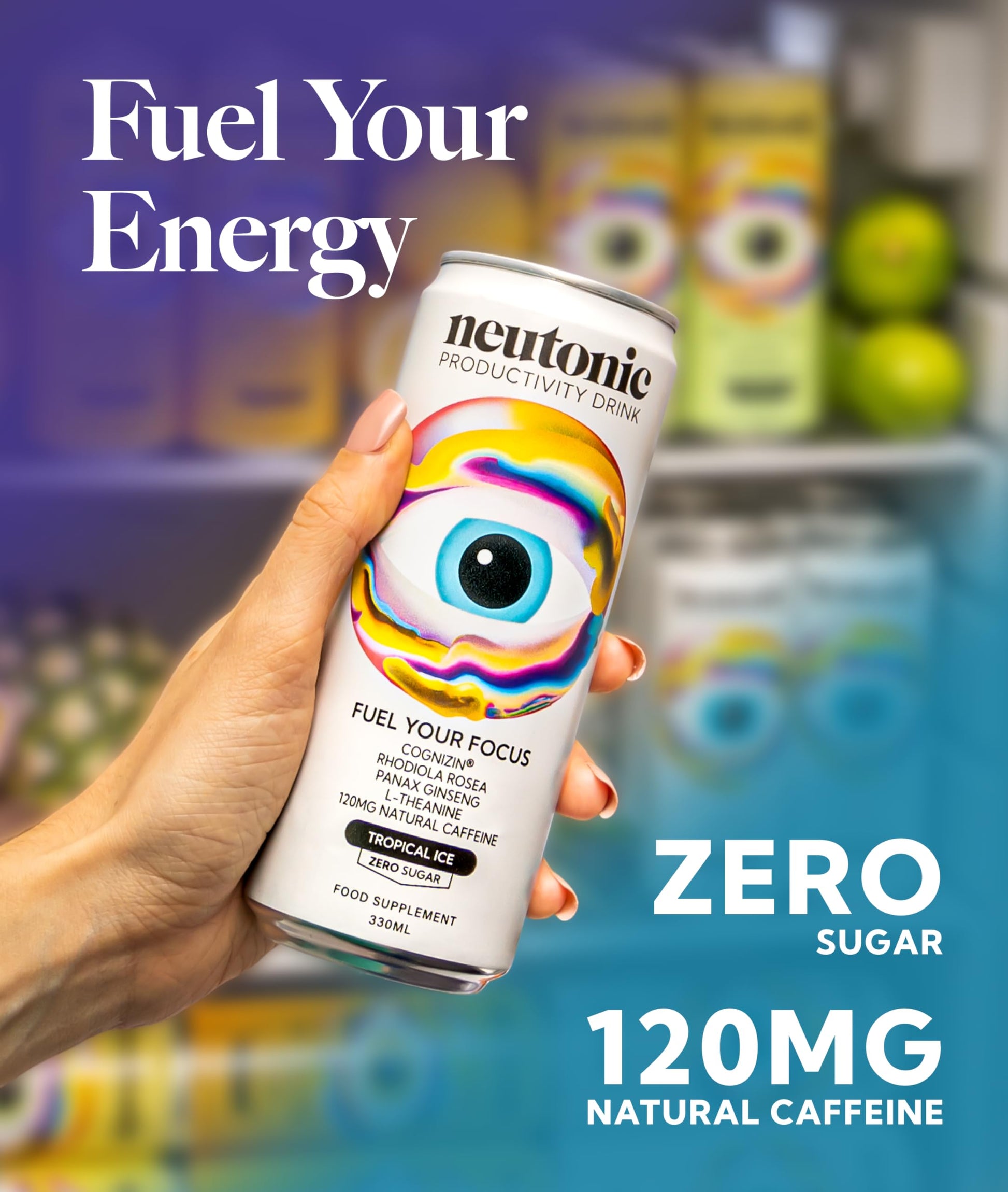 Neutonic Nootropic Productivity Energy Drink | Tropical Ice 12 Cans | 120mg Natural Caffeine, Zero Sugar | Support Memory, Mental Clarity, Cognitive Function | Boost Focus, Energy, Brain Health NeutonicAu supplements