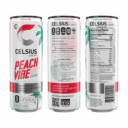 CELSIUS Sparkling Peach Vibe, Functional Essential Energy Drink, 12 Fl Oz CELSIUSUS supplements