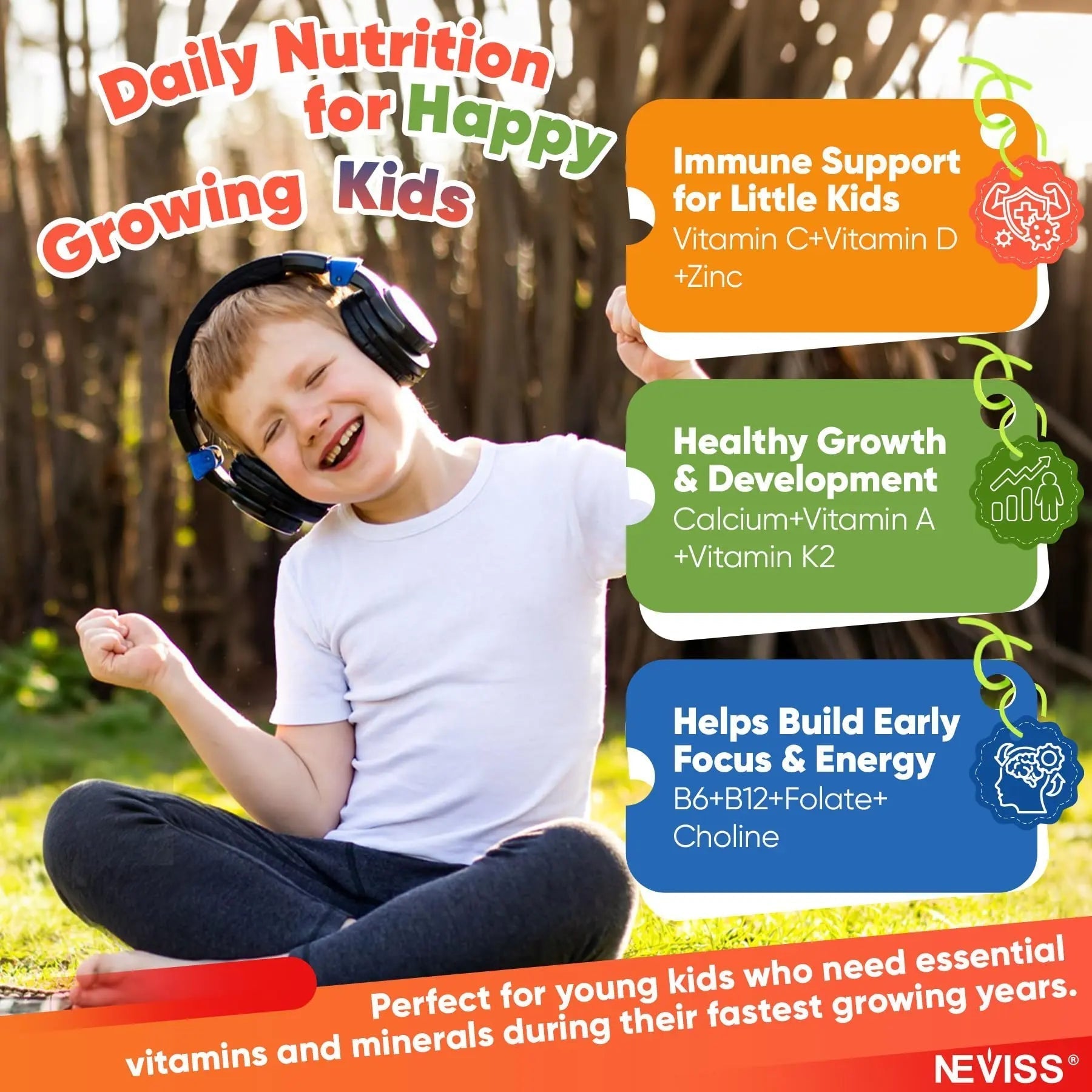 Methylated Multivitamin for Kids Pre-Teen Teens Gummies, Vitamin w/ Omega-3(DHA), Choline, Calcium, D3 K2, Methylfolate & B12 NEVISSAu supplements