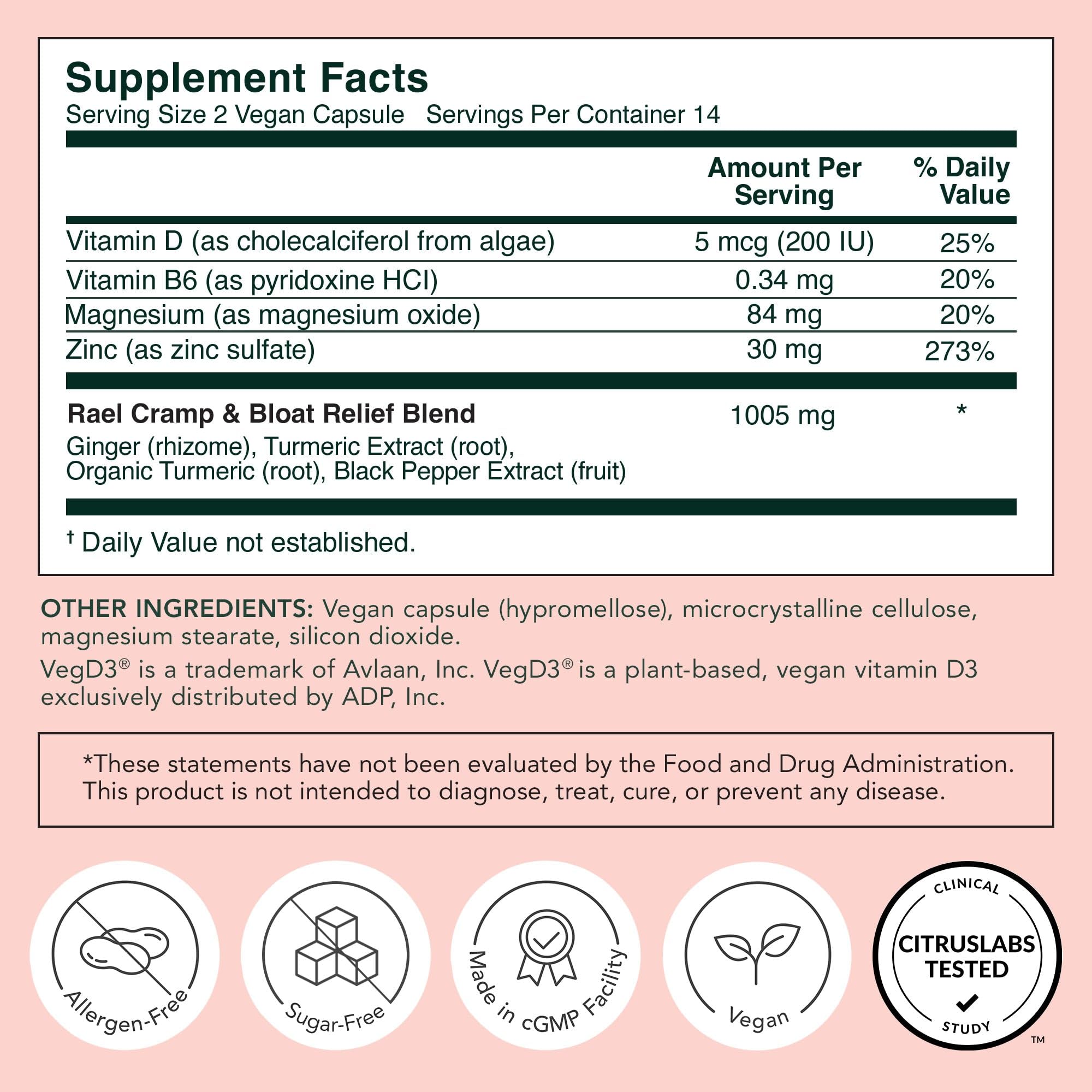Rael PMS Supplement, Hormone Balance for Women, Relief from Menstrual Cramps with Turmeric, Ginger, Magnesium (28 Capsules) RaelAu supplements