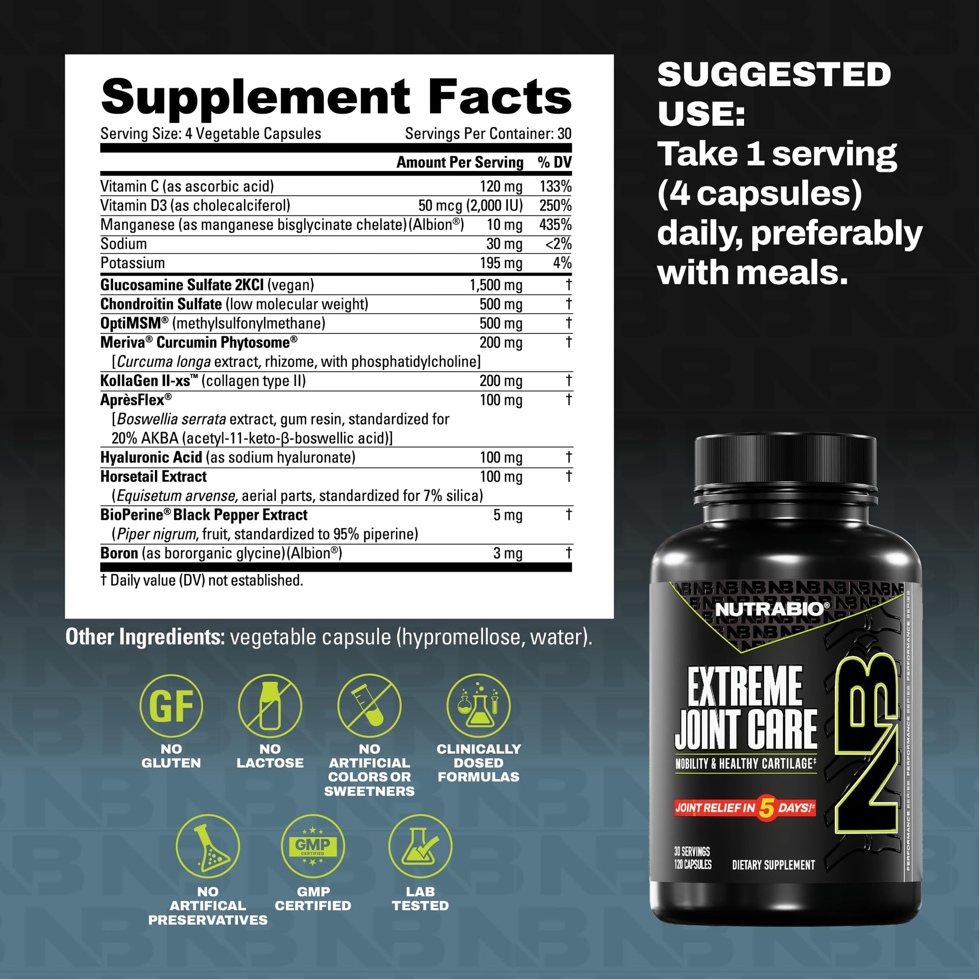 NutraBio Extreme Joint Care - Joint Support Supplement - Joint Health Supplement, Supports Joints, Mobility, and Cartilage - 120 Capsules NutraBioAu supplements