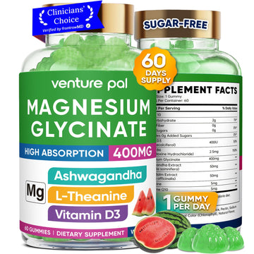 60 Day Supply Magnesium Glycinate 400mg Gummies with Ashwagandha, L-Theanine, CoQ10, Vitamin D3 & B6, Sugar Free Magnesium Gummies for Adults & Kids, Stress Relief, Sleep & Calm, Vegan, Gluten Free Venture PalAu supplements