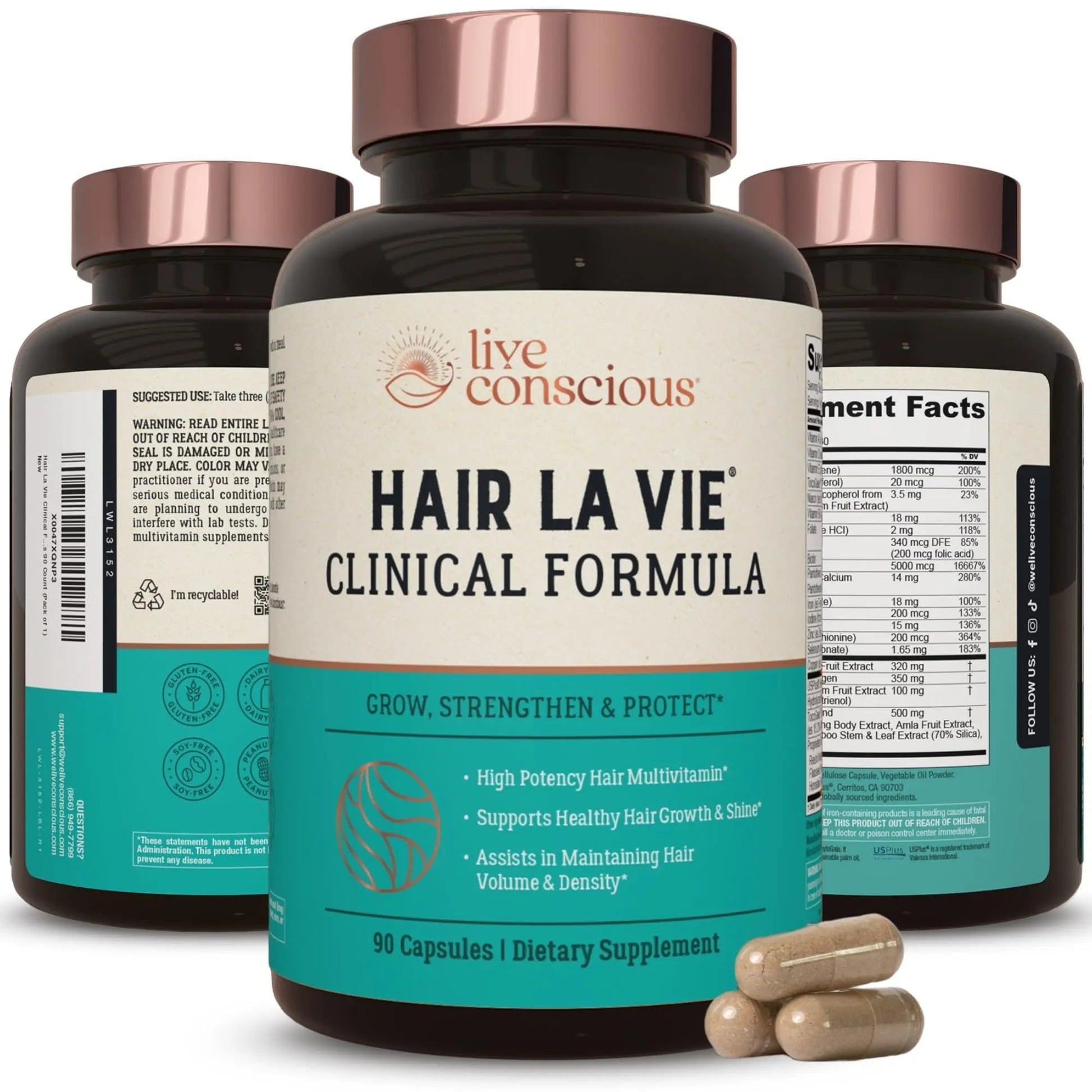 Hair La Vie Live Conscious Clinical Formula Hair Growth Vitamins for Women and Men w/Biotin, Collagen & Saw Palmetto (Pack of 1) Hair La VieAu supplements