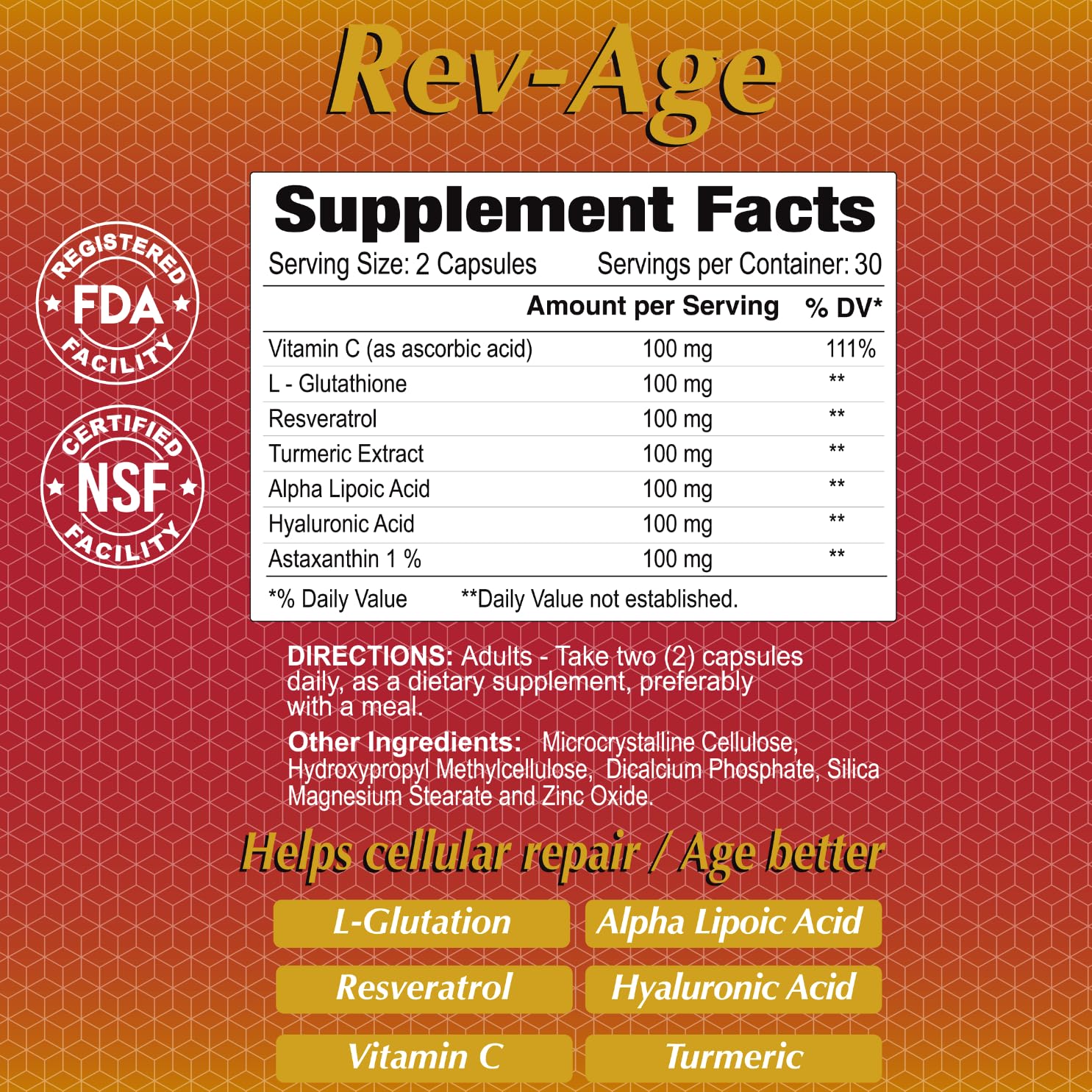 ALFA VITAMINS Rev-Age Cellular Repair Supplement for Anti-Aging & Immune System Support - 60 Capsules ALFA VITAMINSAu supplements