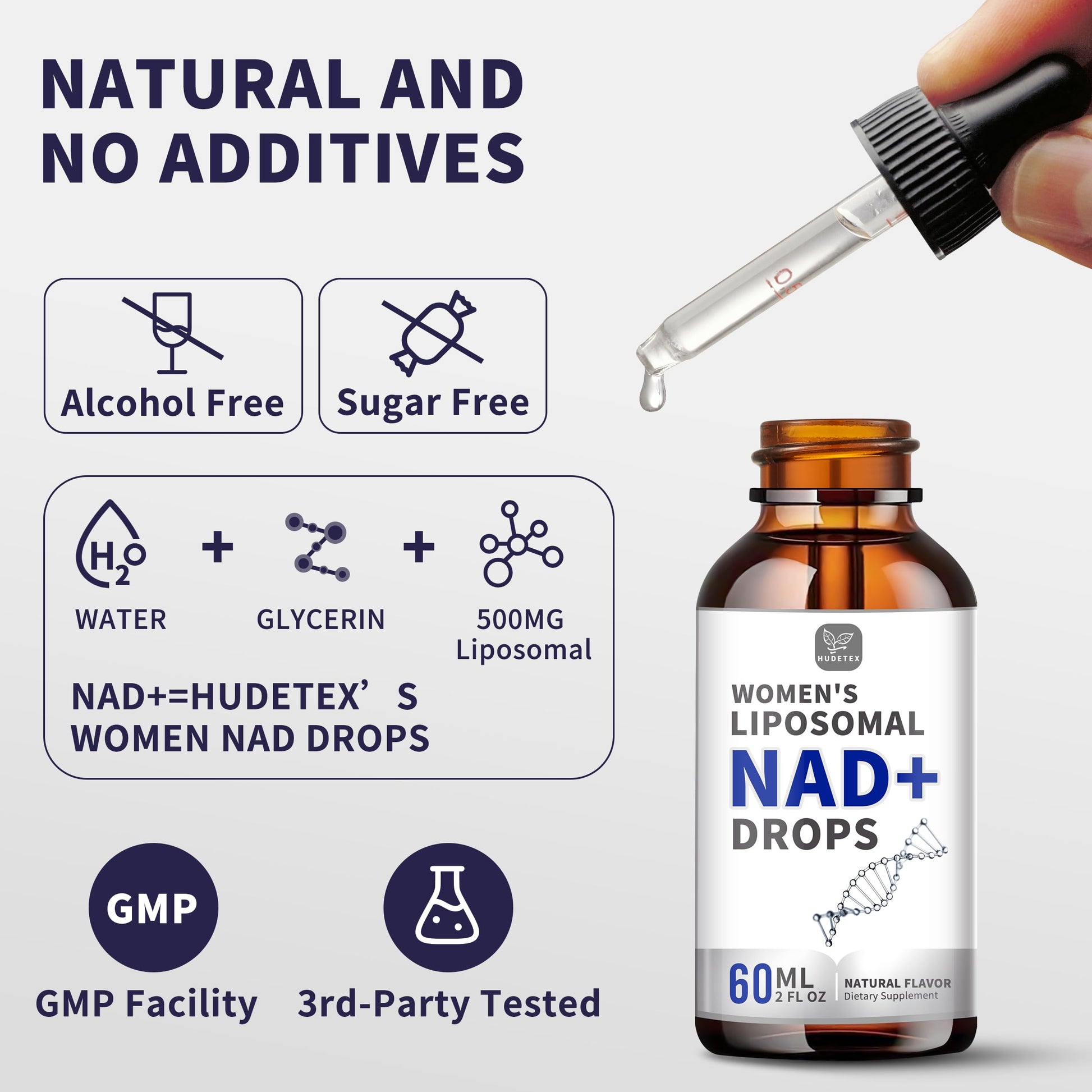 Women's NAD Liquid Supplement, Pure 500mg Liposomal NAD - Cell Regeneration，Energy Support, Vegan,Sugar Free，Additives Free HudetexAu supplements