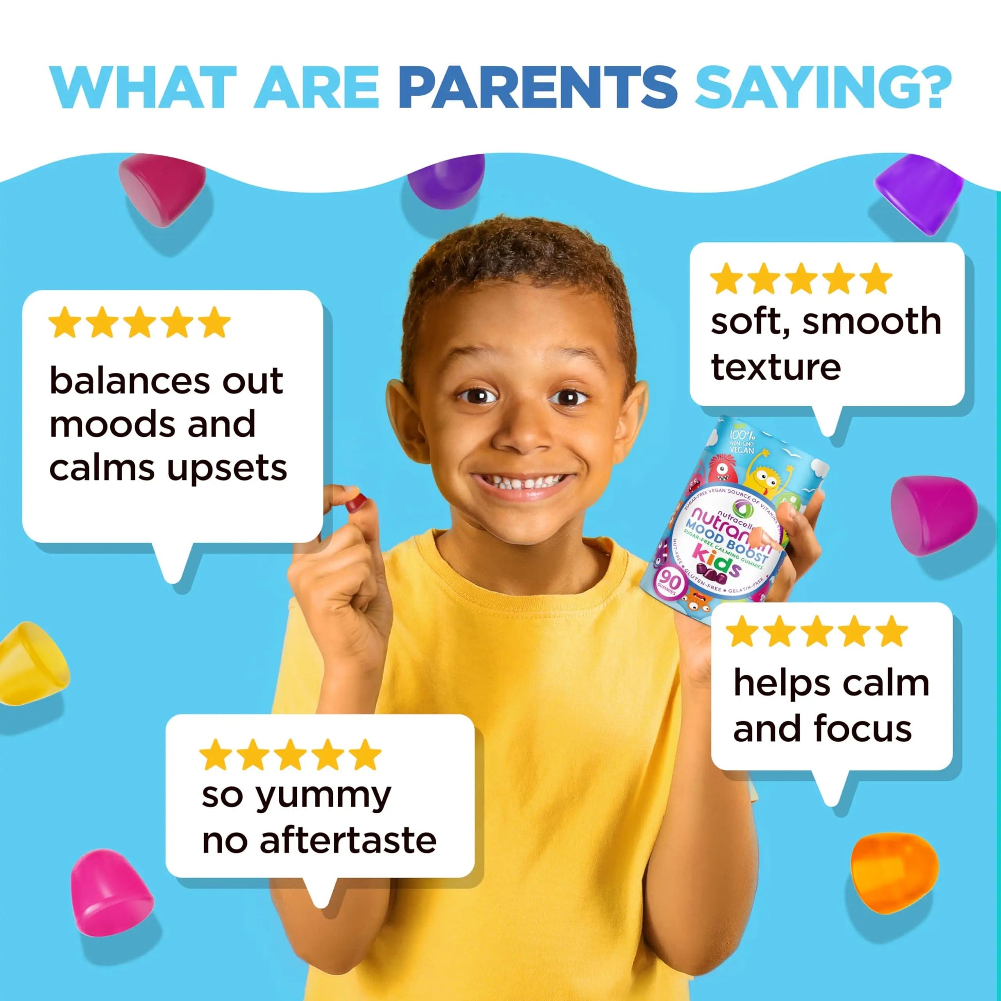 NUTRAMIN Kids Mood Boost Vegan Vitamin Gummy: Calming Magnesium Citrate Supplement for Children with Ashwagandha & Vitamin B Complex to Relax & Focus NutracelleAu supplements