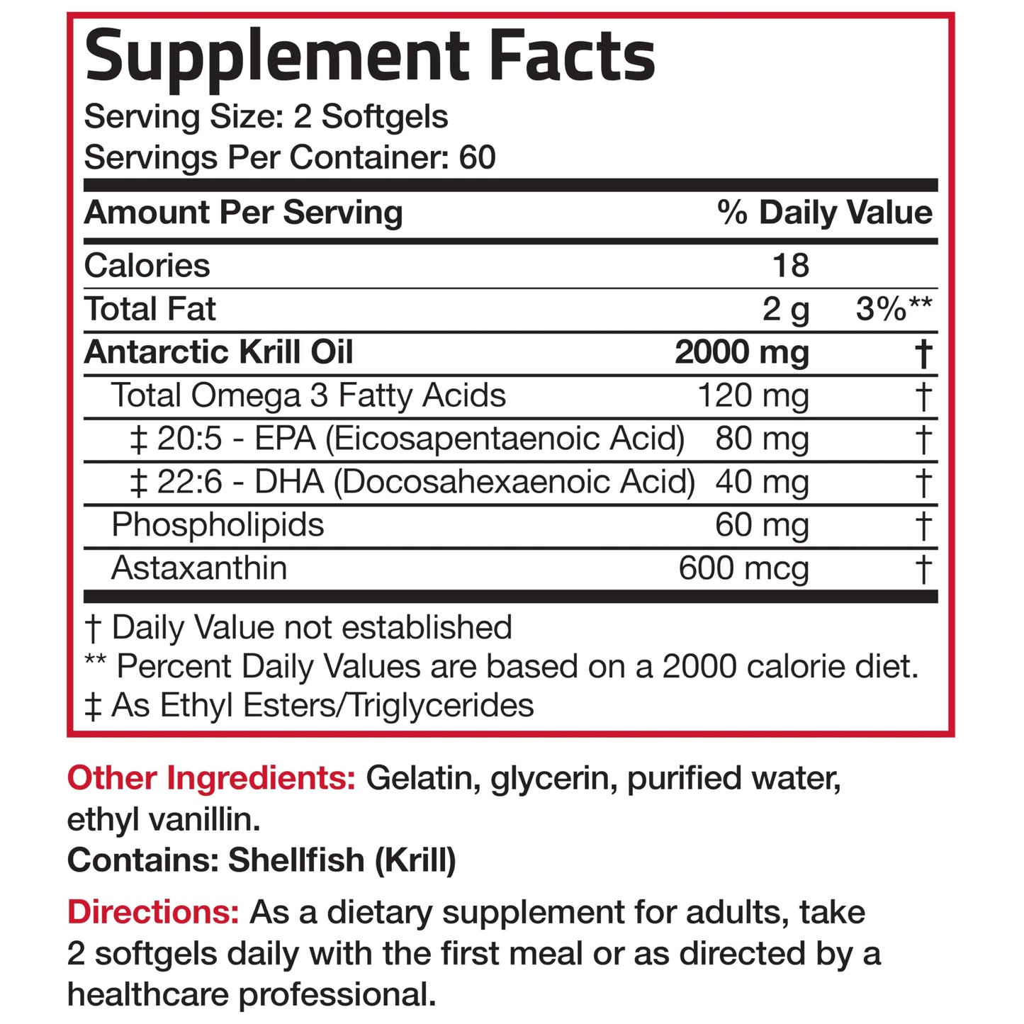 Bronson Antarctic Krill Oil 2000 mg with Omega-3s EPA, DHA, Astaxanthin and Phospholipids 120 Softgels (60 Servings) BronsonUS supplements