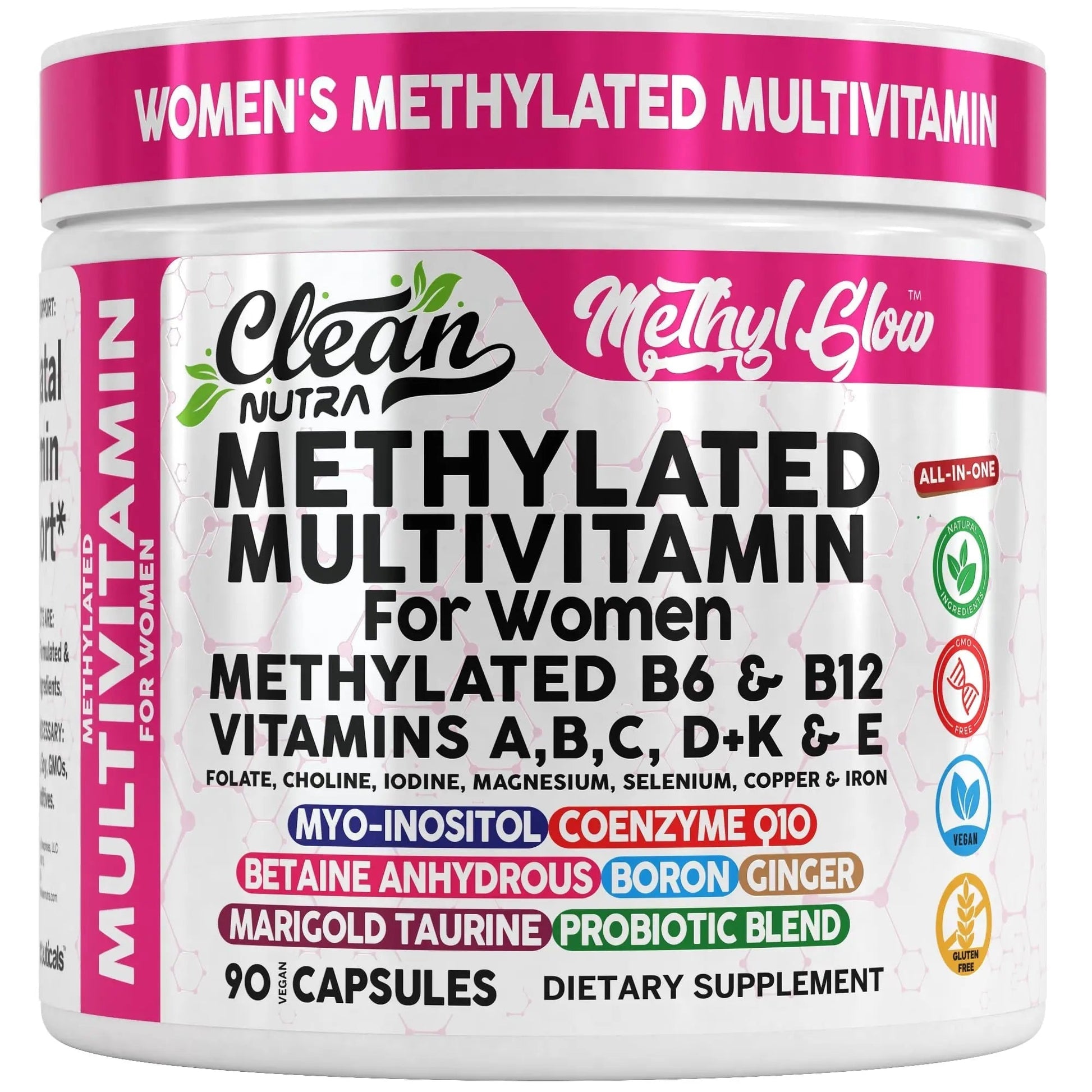 Methylated Multivitamin for Women Vitamins B6 Methyl B12 A B C D K E Folate Choline Omega 3 Thiamine Riboflavin Iron Clean NutraceuticalsAu supplements
