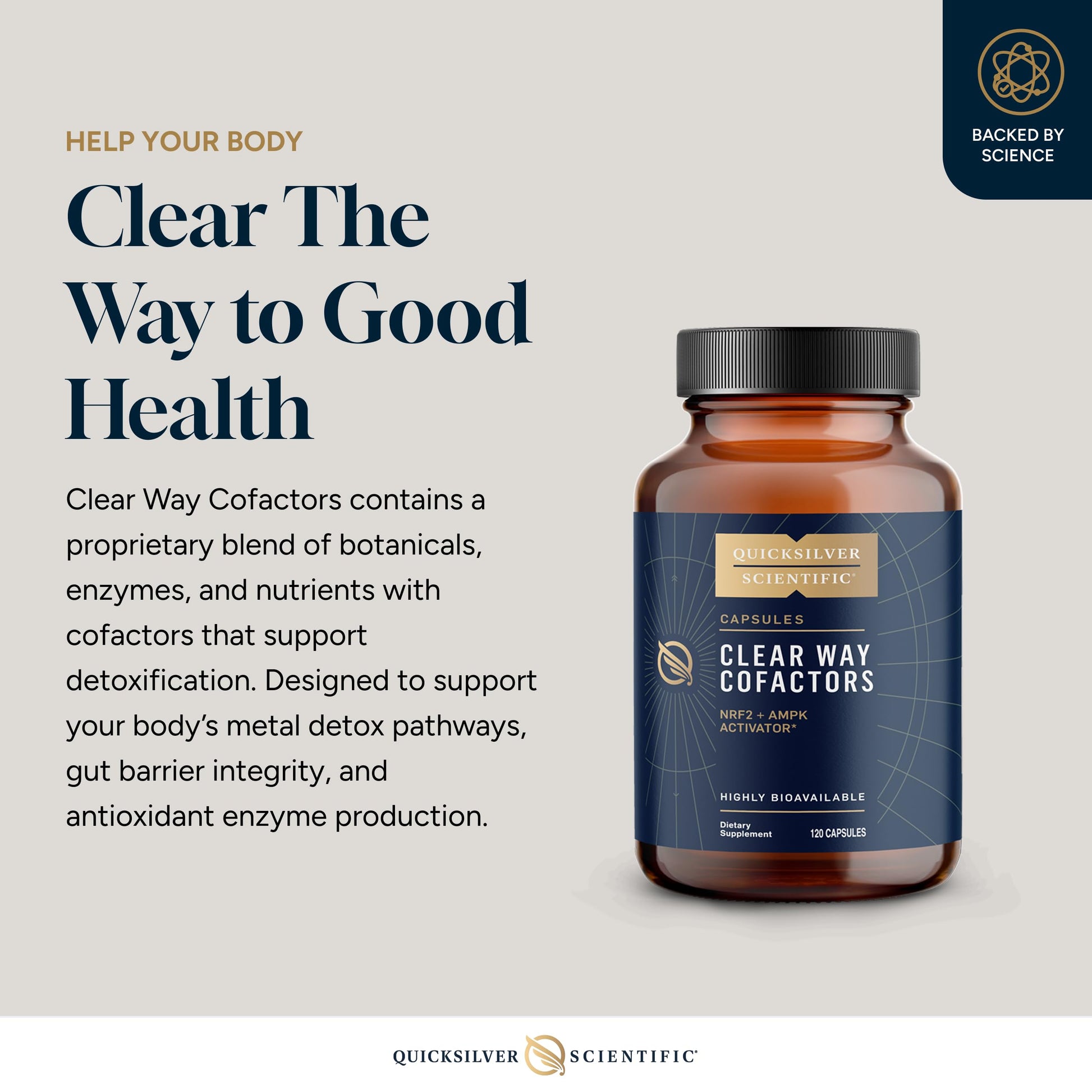 Quicksilver Scientific Clear Way Cofactors - Body Detox Cleanse Support with Vitamin B1, Dandelion Extract, Quercetin & Nattokinase Enzyme - Antioxidant Cleanse to Support Gut Health (120 Capsules) Quicksilver ScientificUS supplements