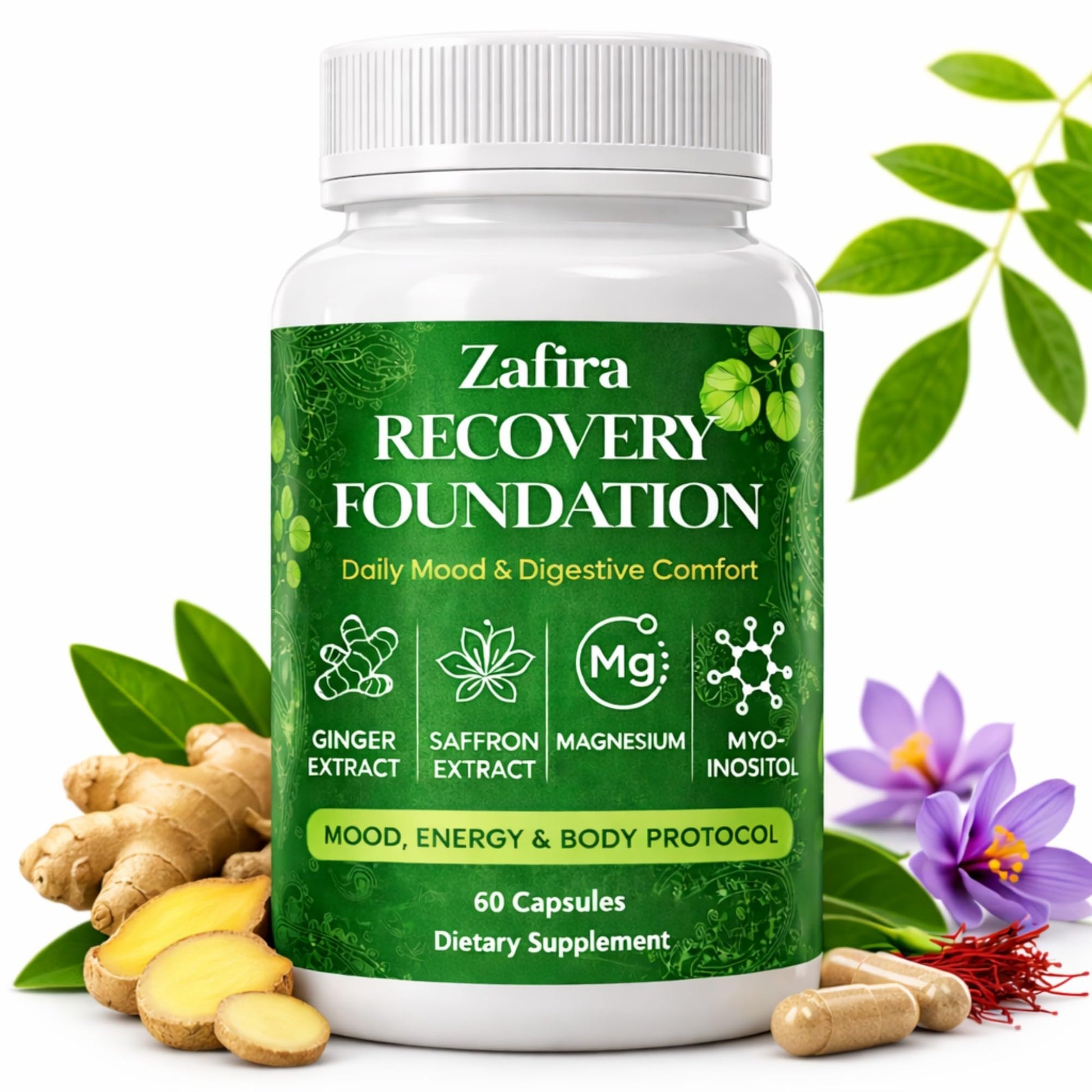 DYDUON Zafira Recovery Foundation Capsules – Mental Clarity, Hair & Mood Support, Natural Herbal Formula with Saffron Extract, Ginger Extract, L-Theanine, Myo-Inositol, Non-GMO, 60 Capsules DYDUONAu supplements