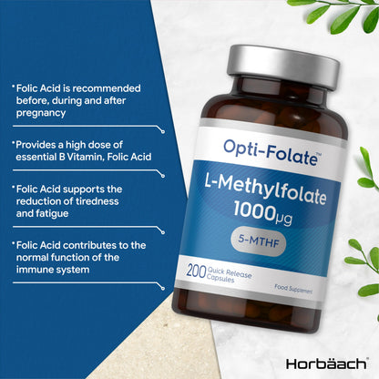 L-Methylfolate 1000ug | 200 Capsules | 5-MTHF Folate Supplement | Active Form HorbäachUS supplements