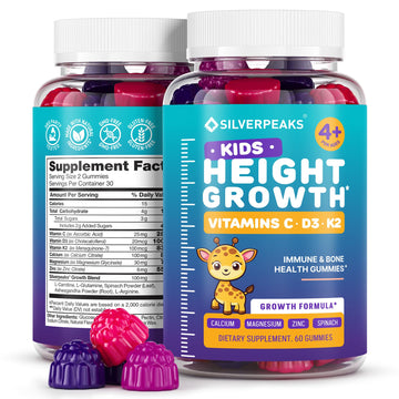 Height Growth Gummies for Kids - Growth Vitamins for Teens, Height Increase Multivitamin for Boys & Girls with Calcium Vitamin D C K2 Magnesium Zinc, Natural Height Growth Maximizer Supplement, 60 PCS SILVERPEAKSAu supplements