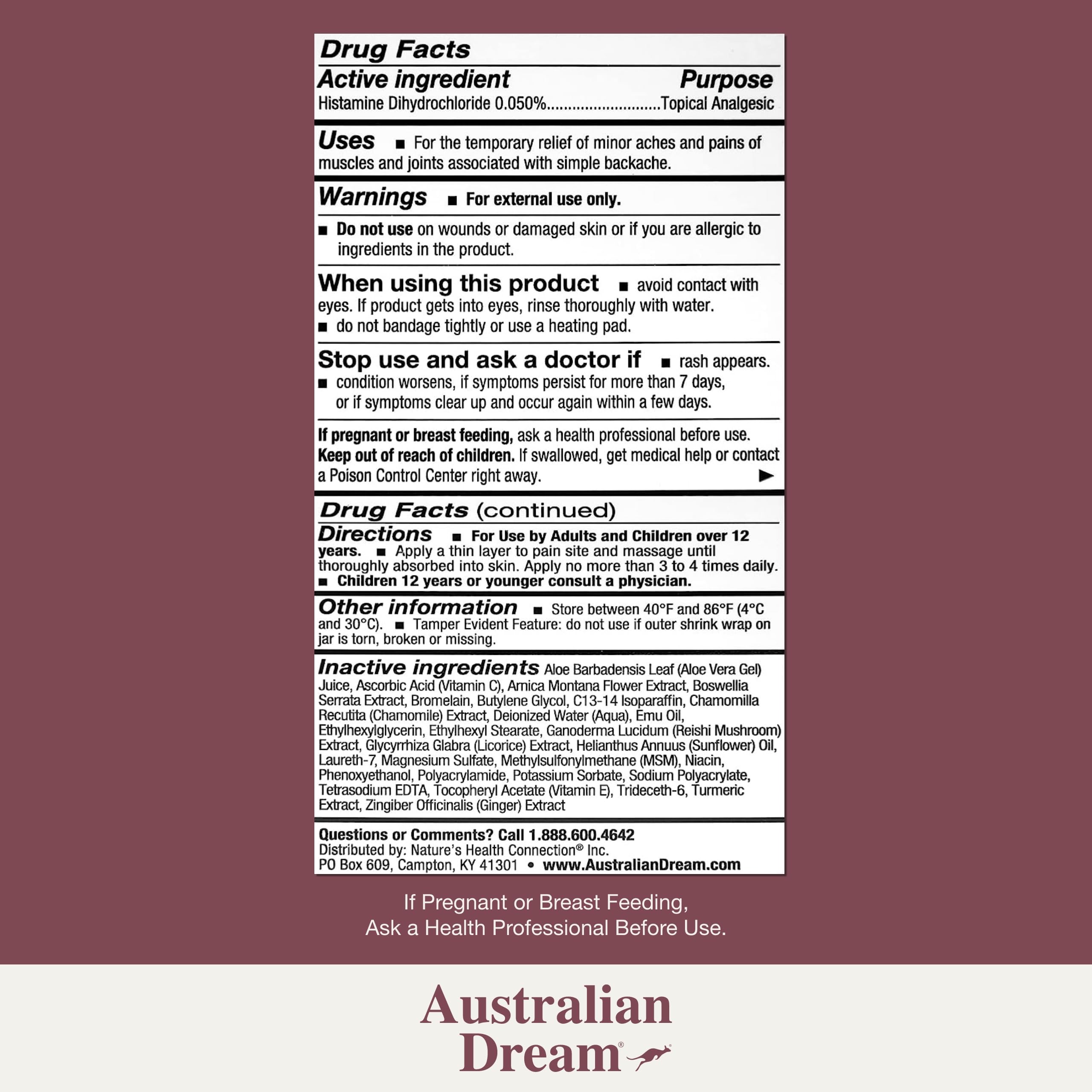 Australian Dream Back Pain Cream - Soothing, Non-Greasy Muscle Pain Relief Cream - Good for Neck, Back, Body, or Muscle Aches - 2 oz Jar Australian DreamAu supplements