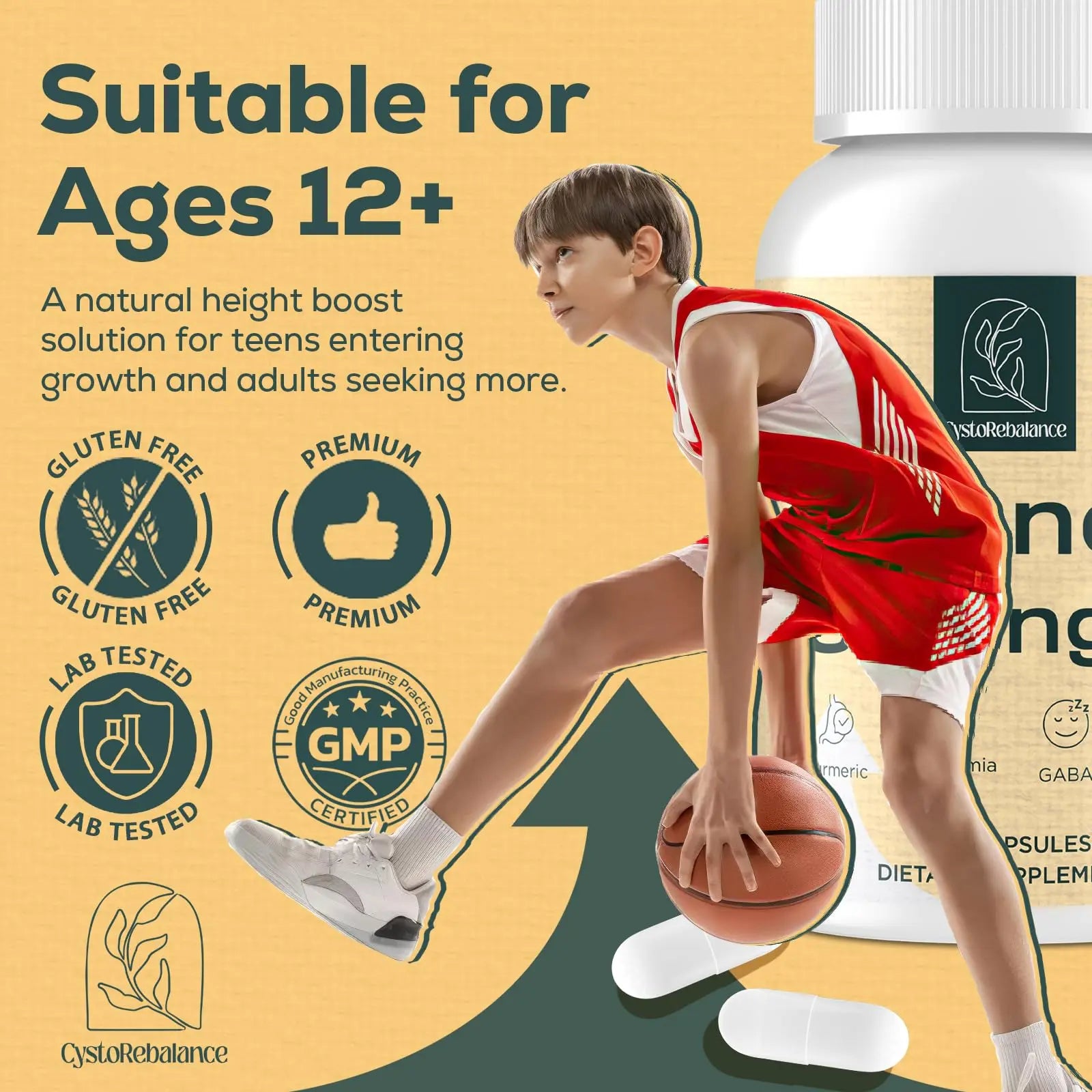 CystoRebalance 25-in 1 Bone Strength Supplement - for Natural Growth, Digestion and Stress - High Absorption - Calcium, Magnesium, Zinc, Ashwaganda and Multivitamins for Age 12+ | 60 Caps CystoRebalancenz supplements
