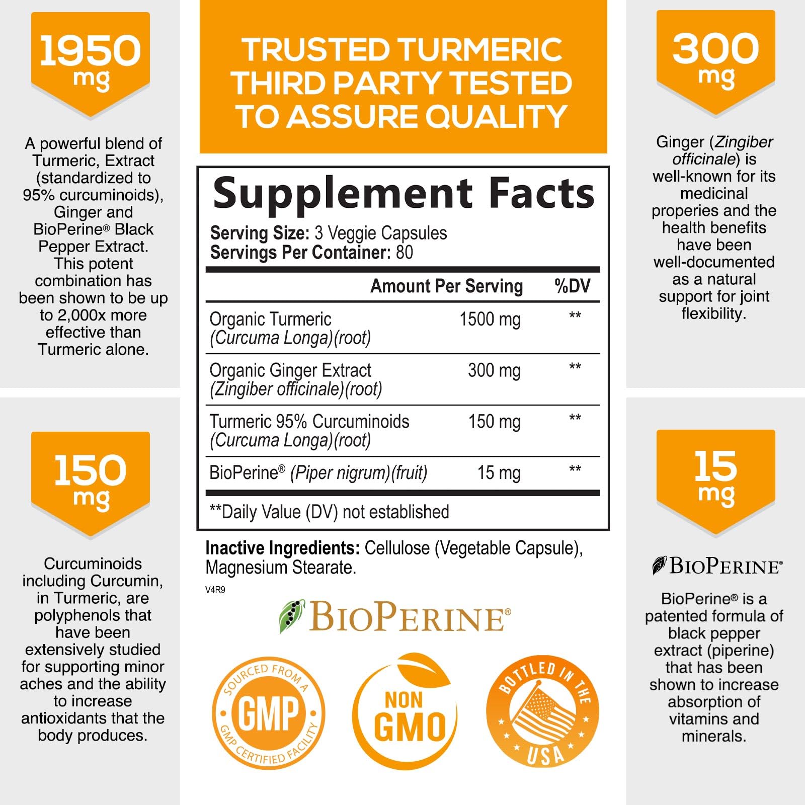 Turmeric Curcumin with BioPerine & Ginger 95% Standardized Curcuminoids 1950mg Nature's NutritionAu supplements