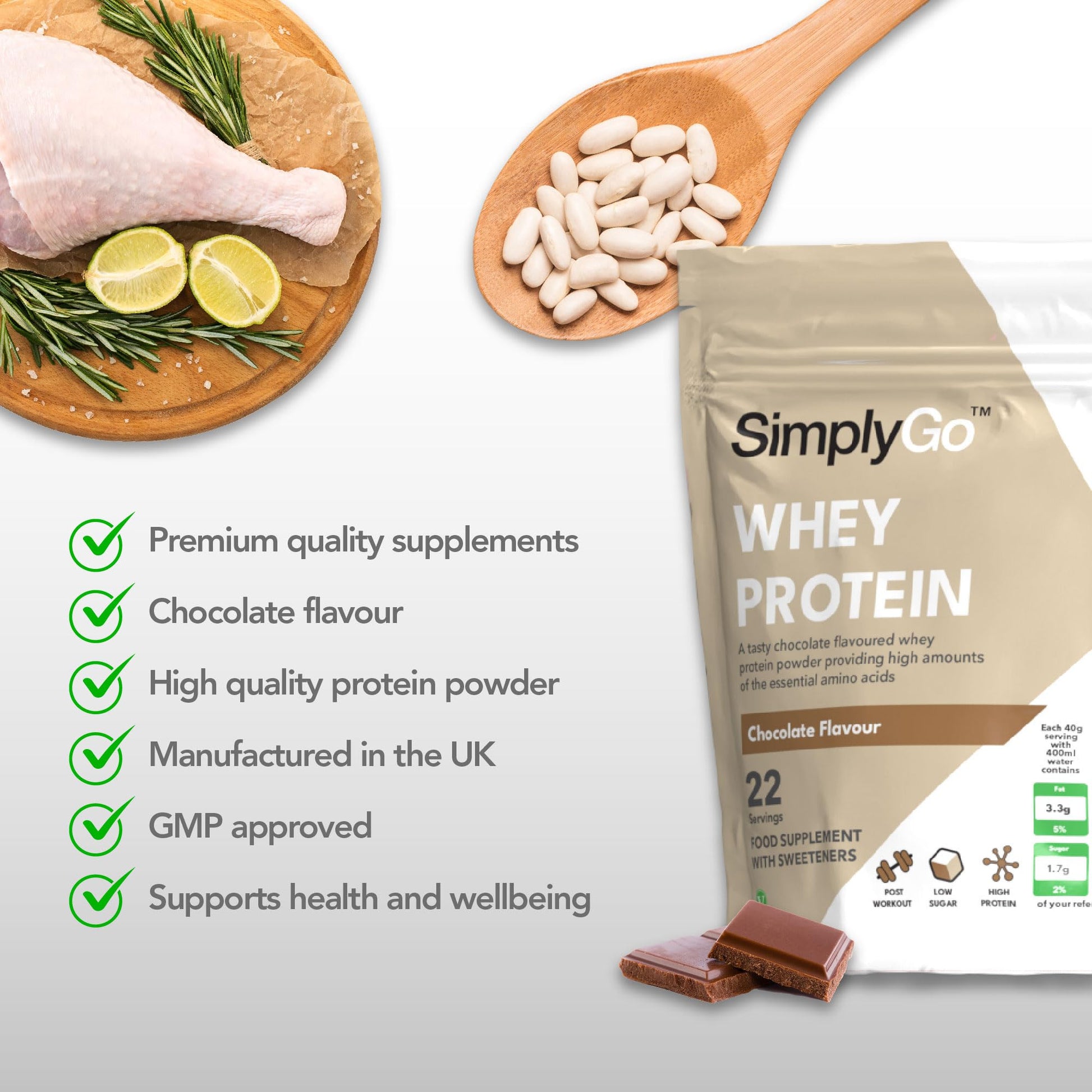 SimplyGo Whey Protein 900g Chocolate Flavour Simply SupplementsAu supplements