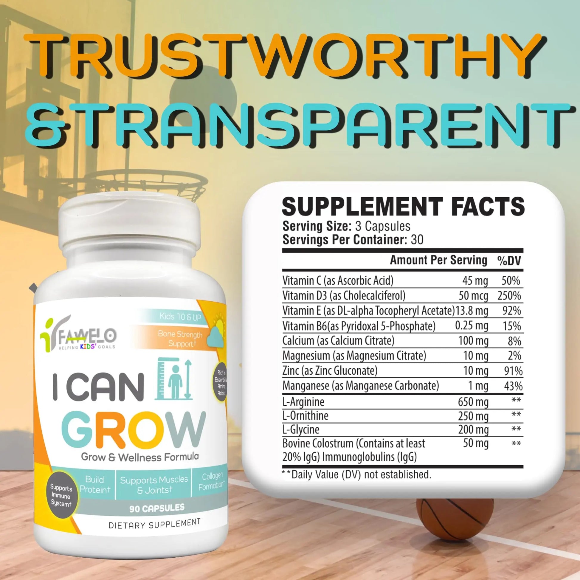 I Can Grow (3 Pack) Height Boosters for Kids 10+, Teen Vitamins for tru Height - Natural Growth Supplement for Optimal Development - Supports Bone Strength and Immune Health with Colostrum Fawelonz supplements