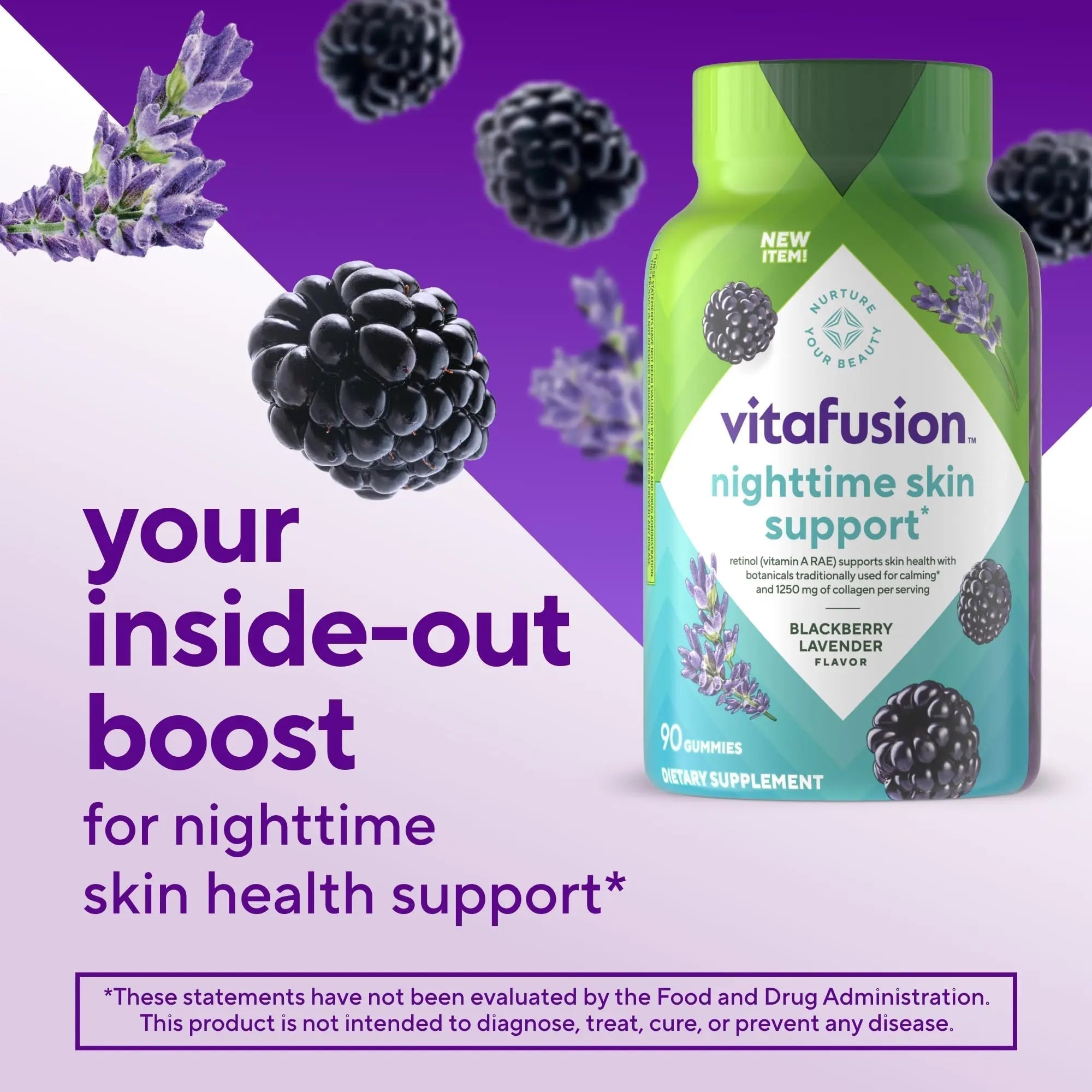 vitafusion Nighttime Skin Support (1), Beauty Supplement with Retinol (Vitamin A RAE), Collagen & Bedtime Botanicals VitafusionAu supplements