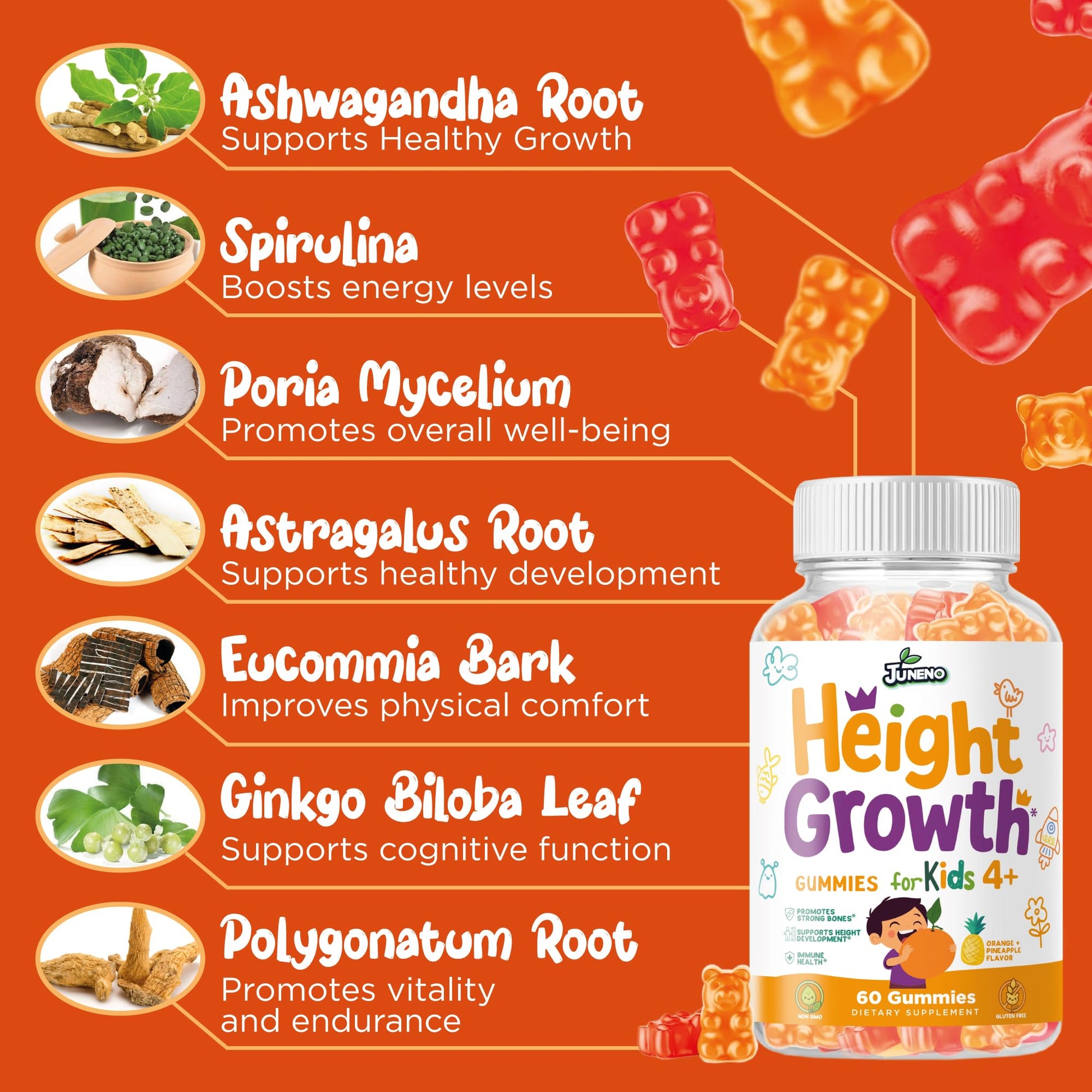 Juneno Height Growth Vitamins Supplement Gummies - Grow Taller for Teens Kids Boys Girls - Natural Height Increaser Maximizer Multivitamin JunenoAu supplements