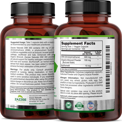 Zazzee Extra Strength DIM 300, 10 mg BioPerine and 300 mg DIM per Capsule, 100 Vegan ZazzeeUS supplements