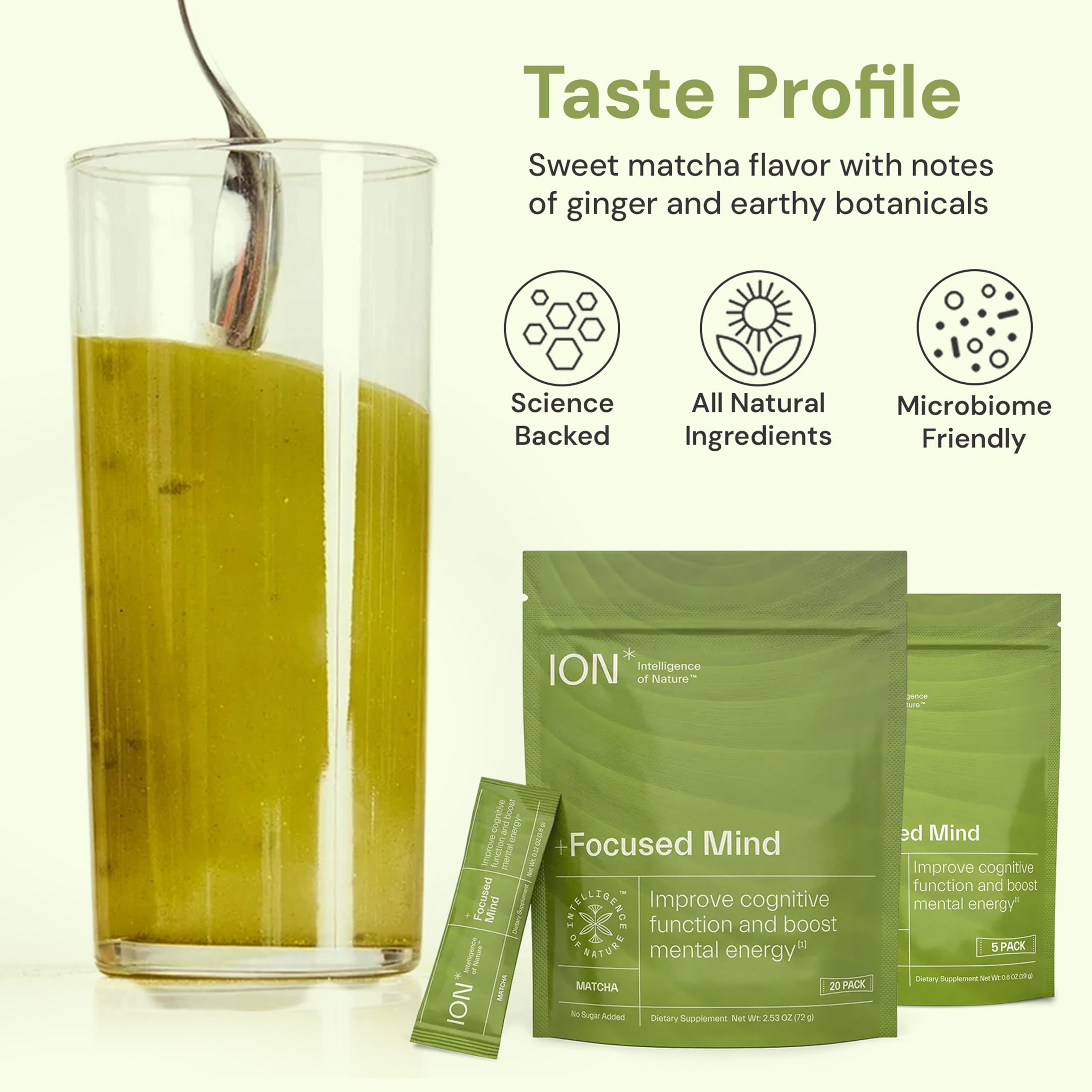 ION* Intelligence of Nature Focused Mind Nootropic Powder Drink Mix - Brain Boost Nootropic Drink with Matcha for Memory, Focus & Relaxation, Brain Supplement for Men & Women, Adults - 20 Packets ION* Intelligence of NatureAu supplements