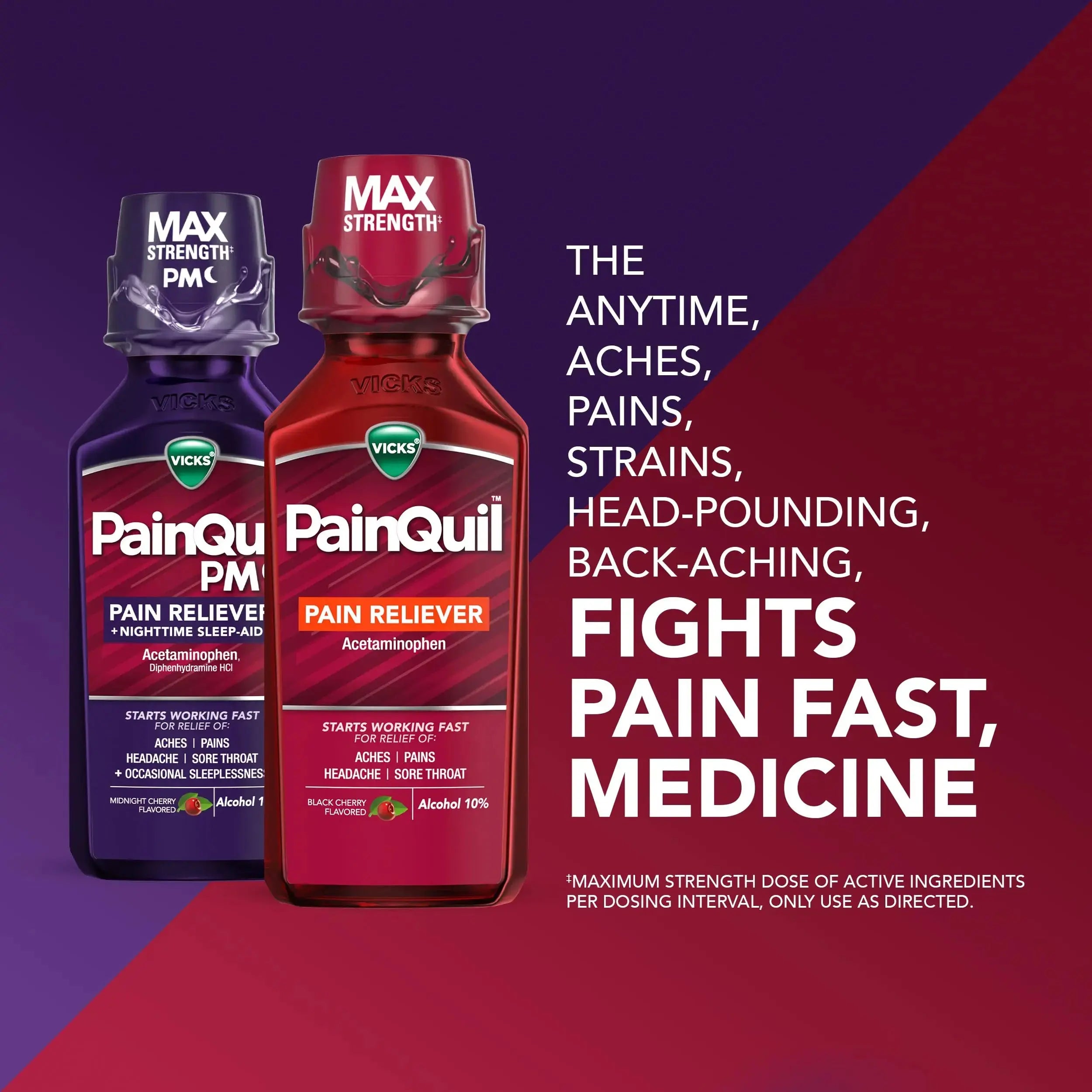 Vicks PainQuil & PainQuil PM Pain Relief Liquid, 1000mg Acetaminophen, 2x12 oz VicksAu supplements