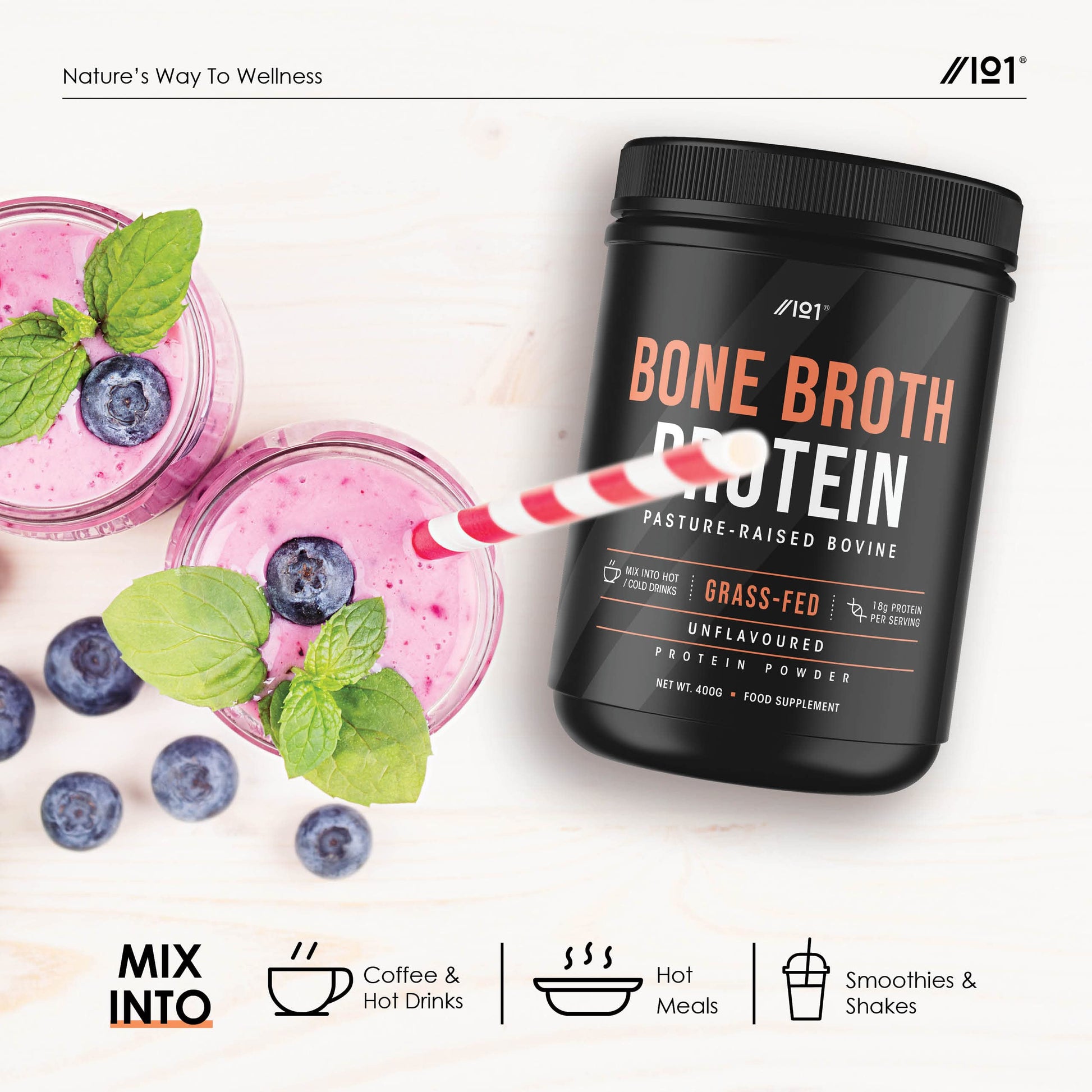 Bone Broth Beef Protein Powder - 400g - Unflavoured - 100% Grass-Fed & Pasture Raised Beef ALPHA01Au supplements