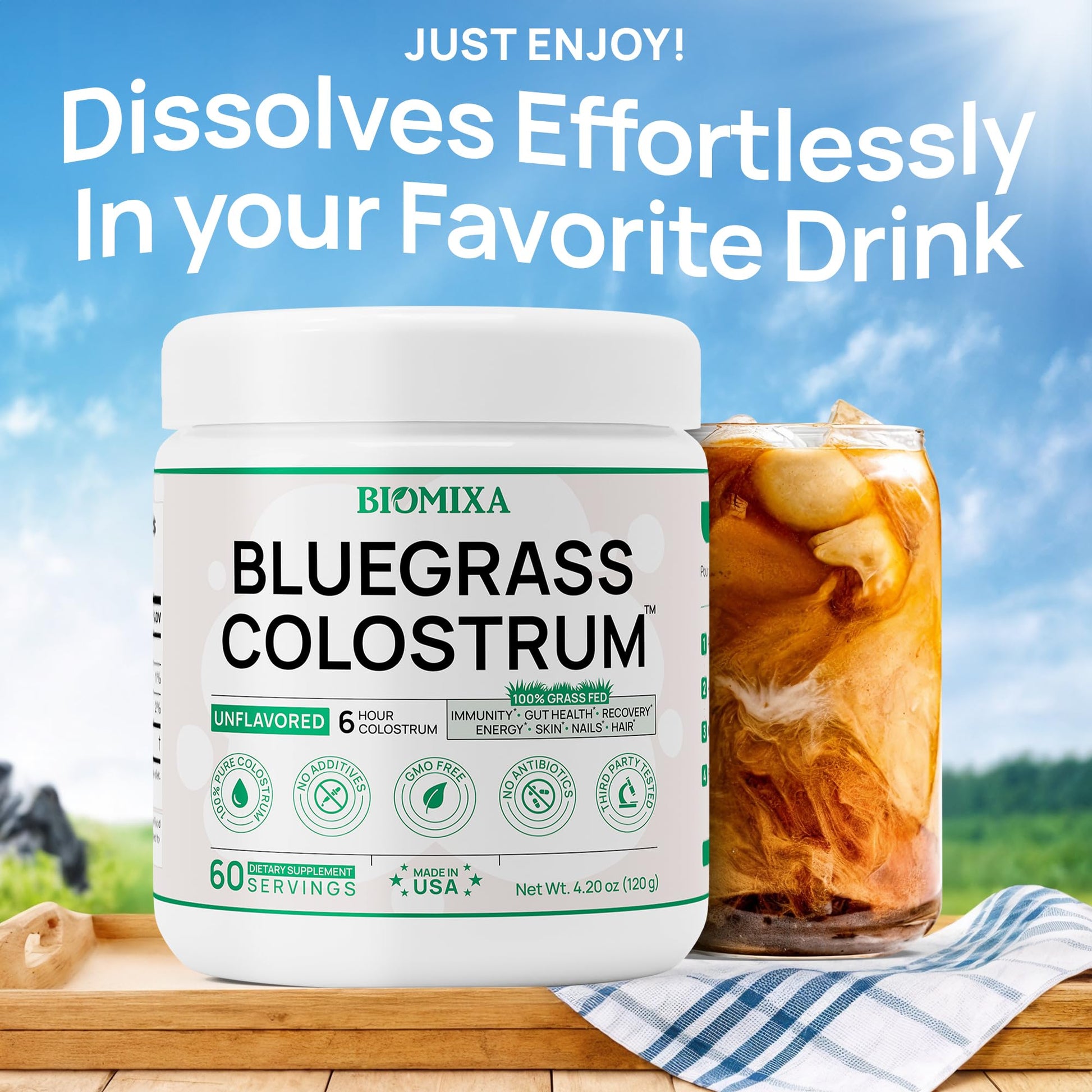 Bovine Colostrum Supplement - 100% Pure Whole Colostrum Powder - Grass-Fed, Unflavored, No Additives, Gut & Immune Support, Natural IgG, 60 Servings - Made in USA Bluegrass ColostrumAu supplements