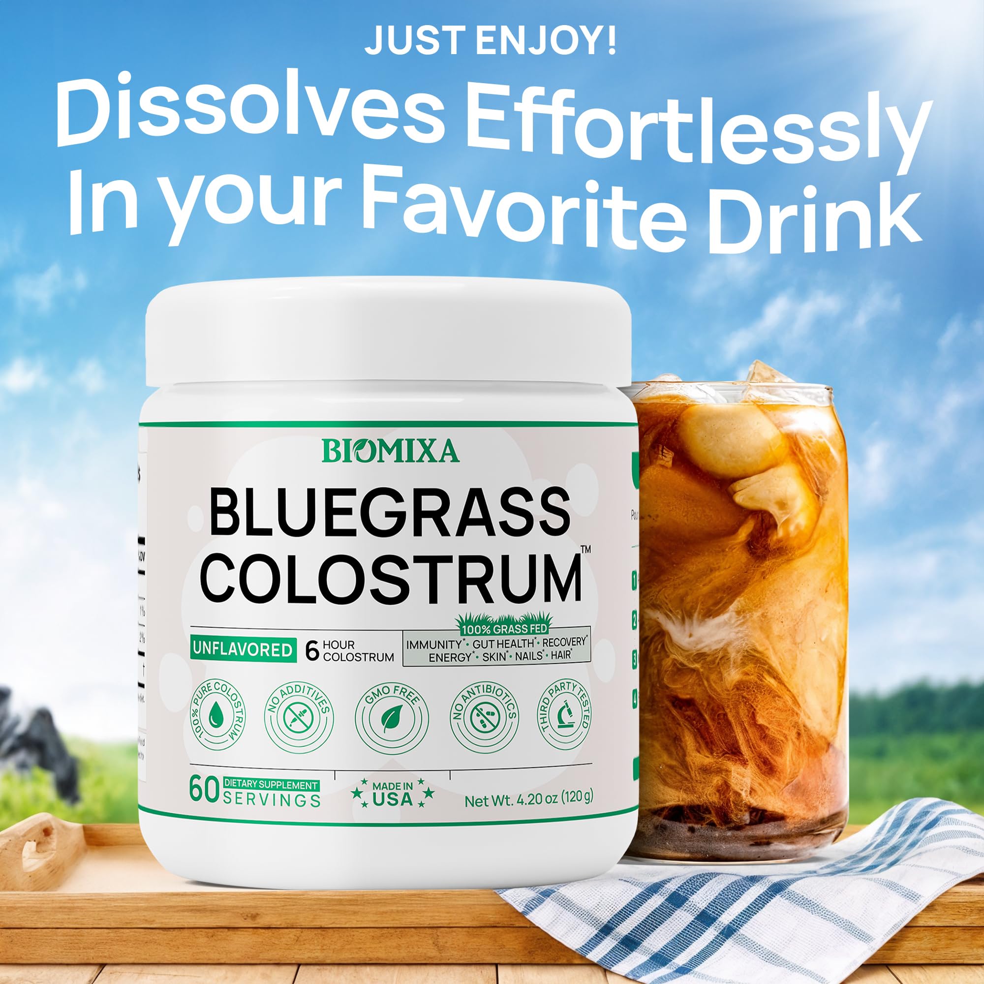 Bovine Colostrum Supplement - 100% Pure Whole Colostrum Powder - Grass-Fed, Unflavored, No Additives, Gut & Immune Support, Natural IgG, 60 Servings - Made in USA Bluegrass ColostrumAu supplements
