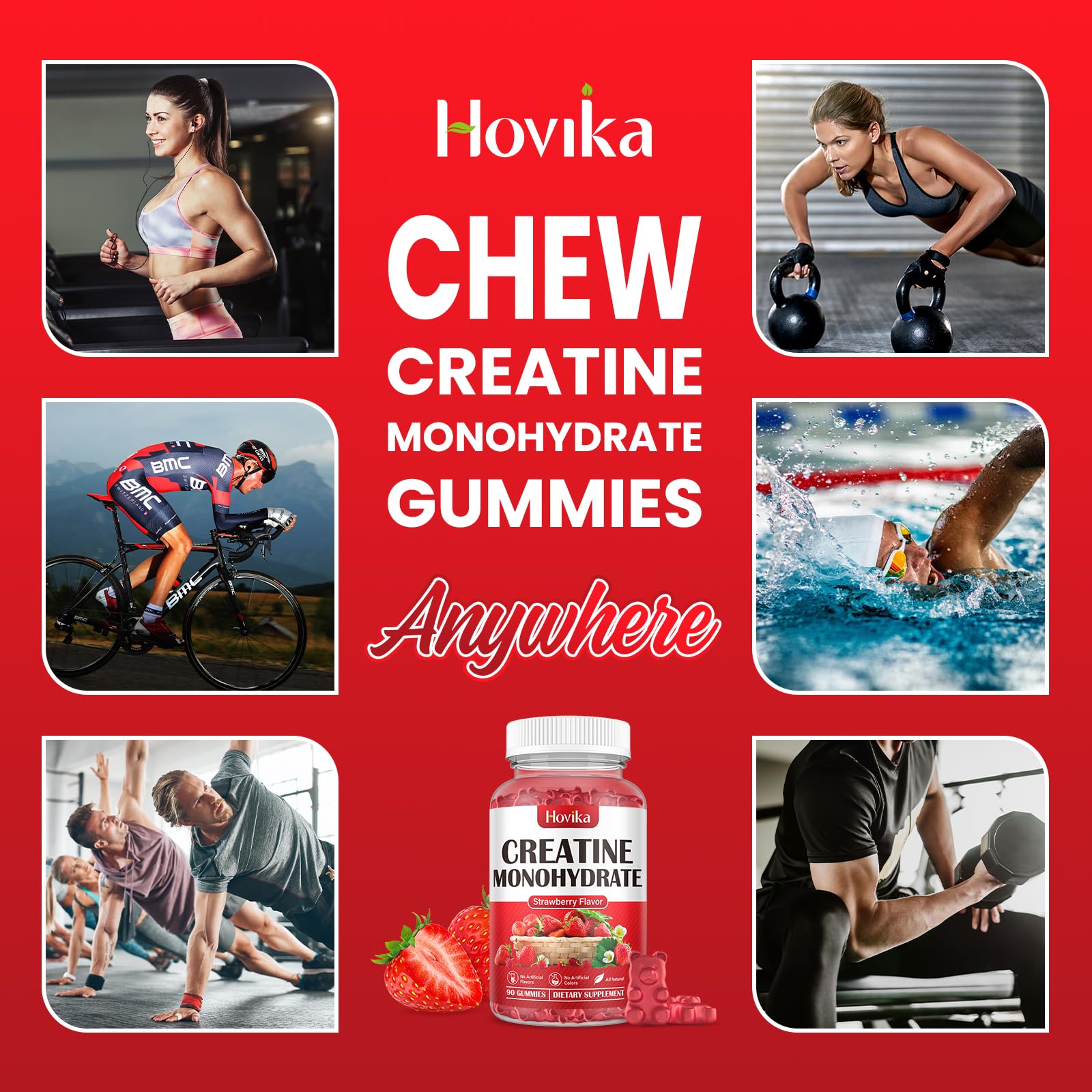 Hovika Creatine Monohydrate Gummies for Men & Women, Chewable 3g Creatine Monohy HovikaUS supplements