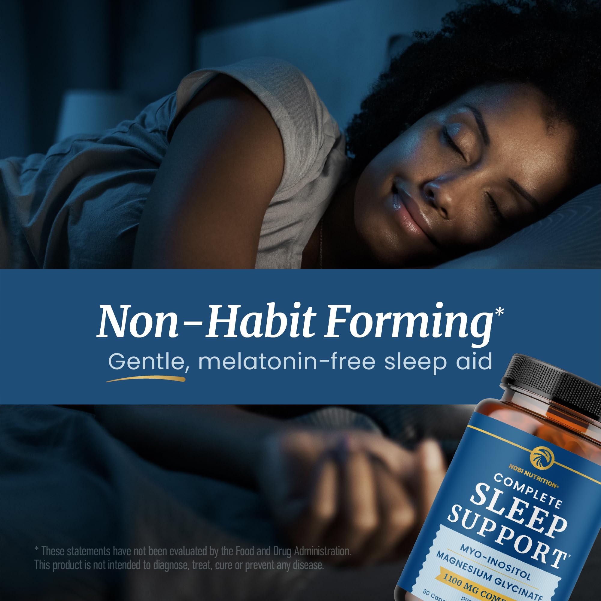 Complete Sleep Support | Myo Inositol + Magnesium Glycinate | Restful Sleep & Relaxation Support | 1100MG Complex | Melatonin-Free, Non-GMO | Inositol Supplement with Magnesium-Glycinate | 60 Ct Nobi NutritionAu supplements