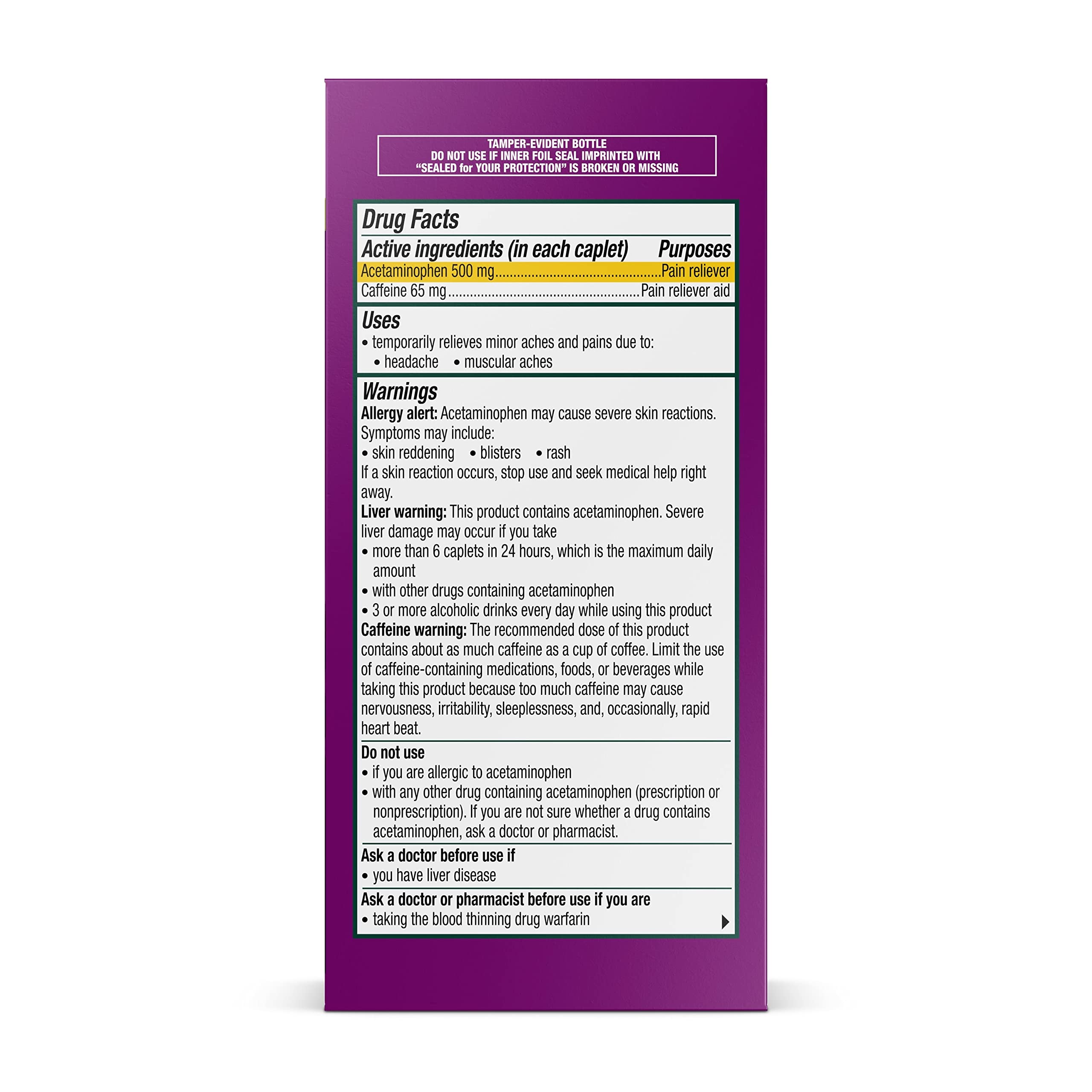 Excedrin Tension Headache Relief Caplets Without Aspirin for Head, Neck and Shoulder Pain Relief - 100 Count ExcedrinAu supplements