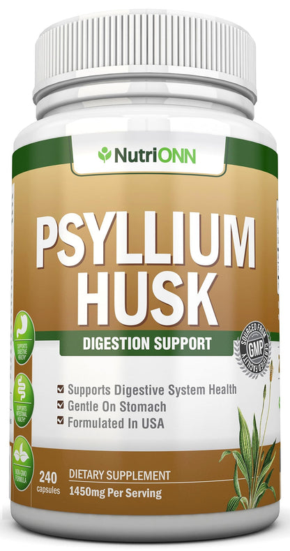 NutriONN PSYLLIUM Husk Capsules - 1450mg Per Serving - 240 Capsules - Double Strength NutriONNUS supplements