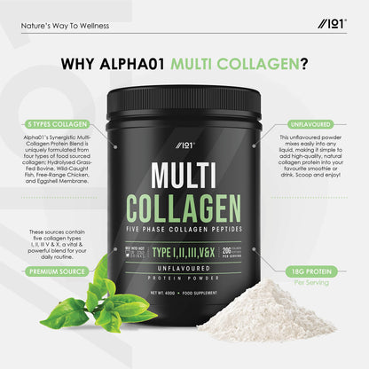 Multi Collagen Protein Powder (400g) - Types I, II, III, V & X - Hydrolyzed Grass Fed Bovine, Wild Caught Fish ALPHA01US supplements