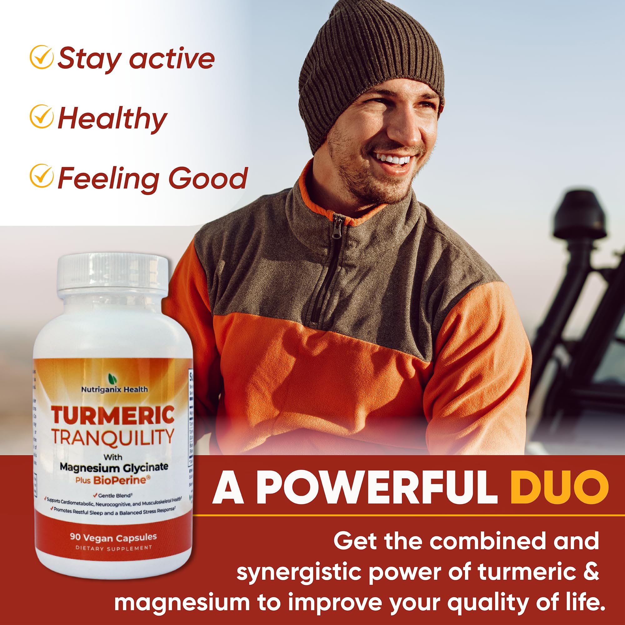 Turmeric Tranquility Turmeric Curcumin & Magnesium Glycinate with BioPerine – Support for Stress Relief, Sleep, Heart Health, Muscles, Metabolism, and Joint Health* - High Absorption - 90 Capsules (1) NutriganixAu supplements