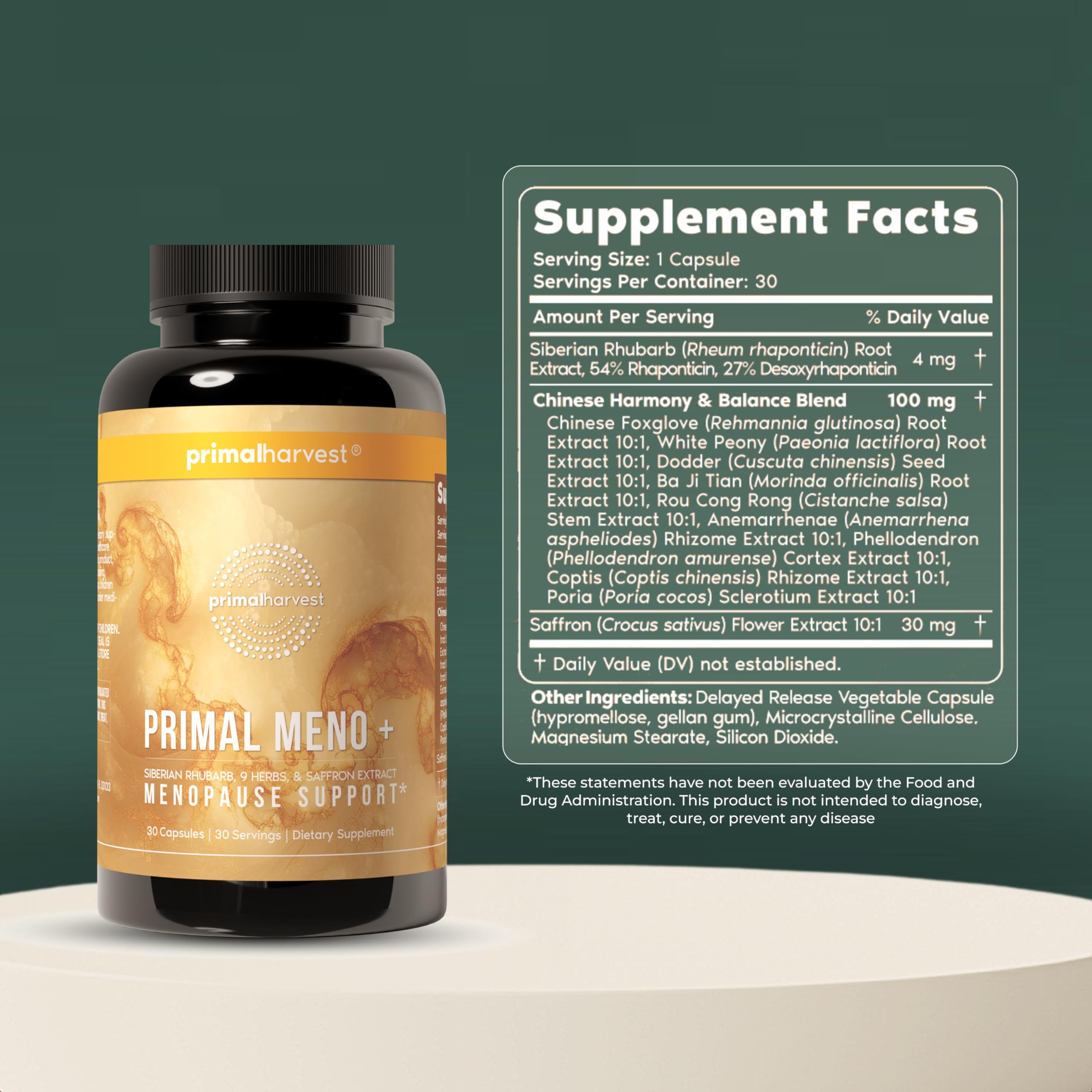 Primal Harvest Meno+ Menopause Support with Saffron & Chinese Herbs Support Mood, Menopausal Symptom Relief, & General Well-Being (1 Pack) Primal HarvestAu supplements