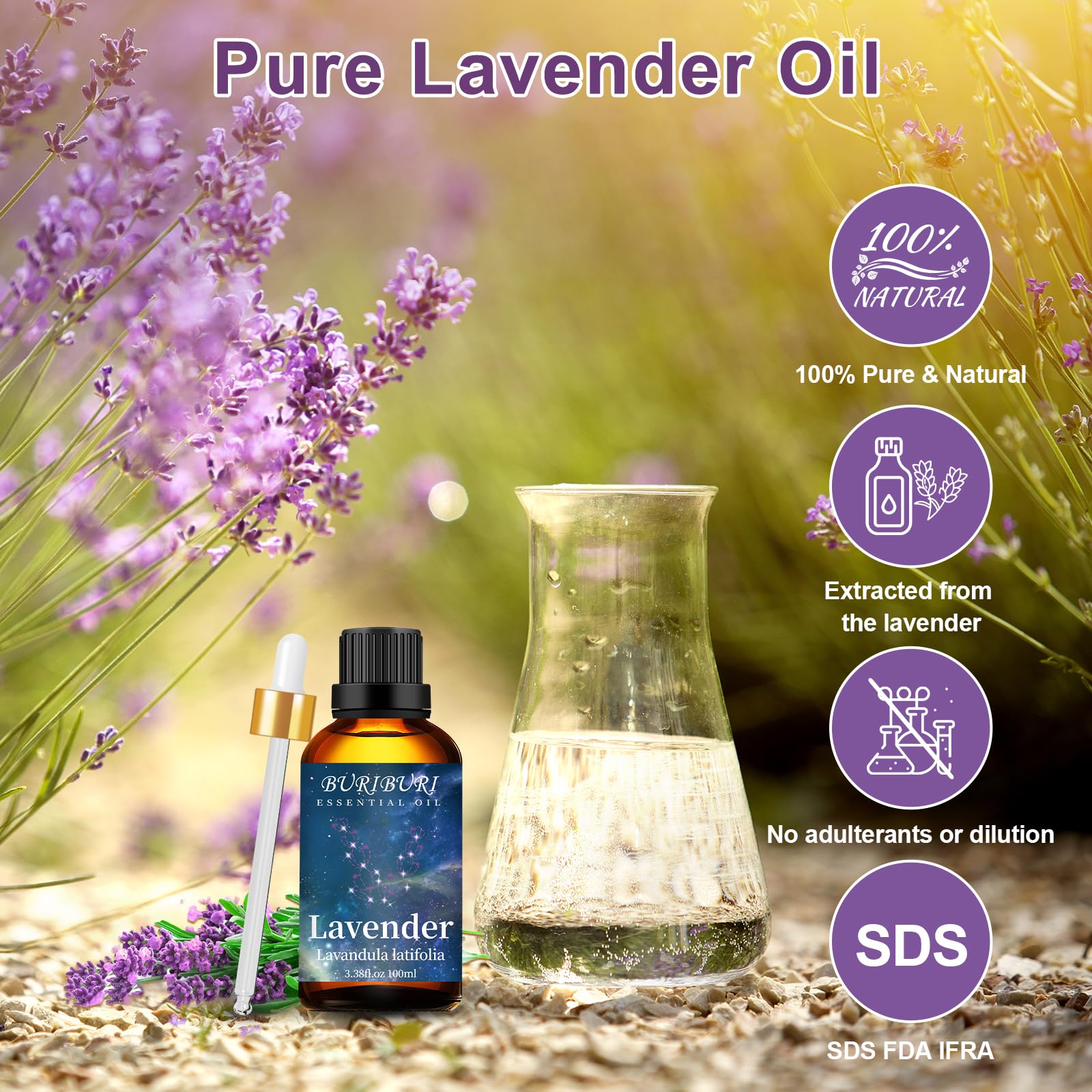 BURIBURI Lavender Essential Oil 100ML, 100% Pure Undiluted, Natural, Organic Aromatherapy Oil Lavender Oils BURIBURIAu supplements