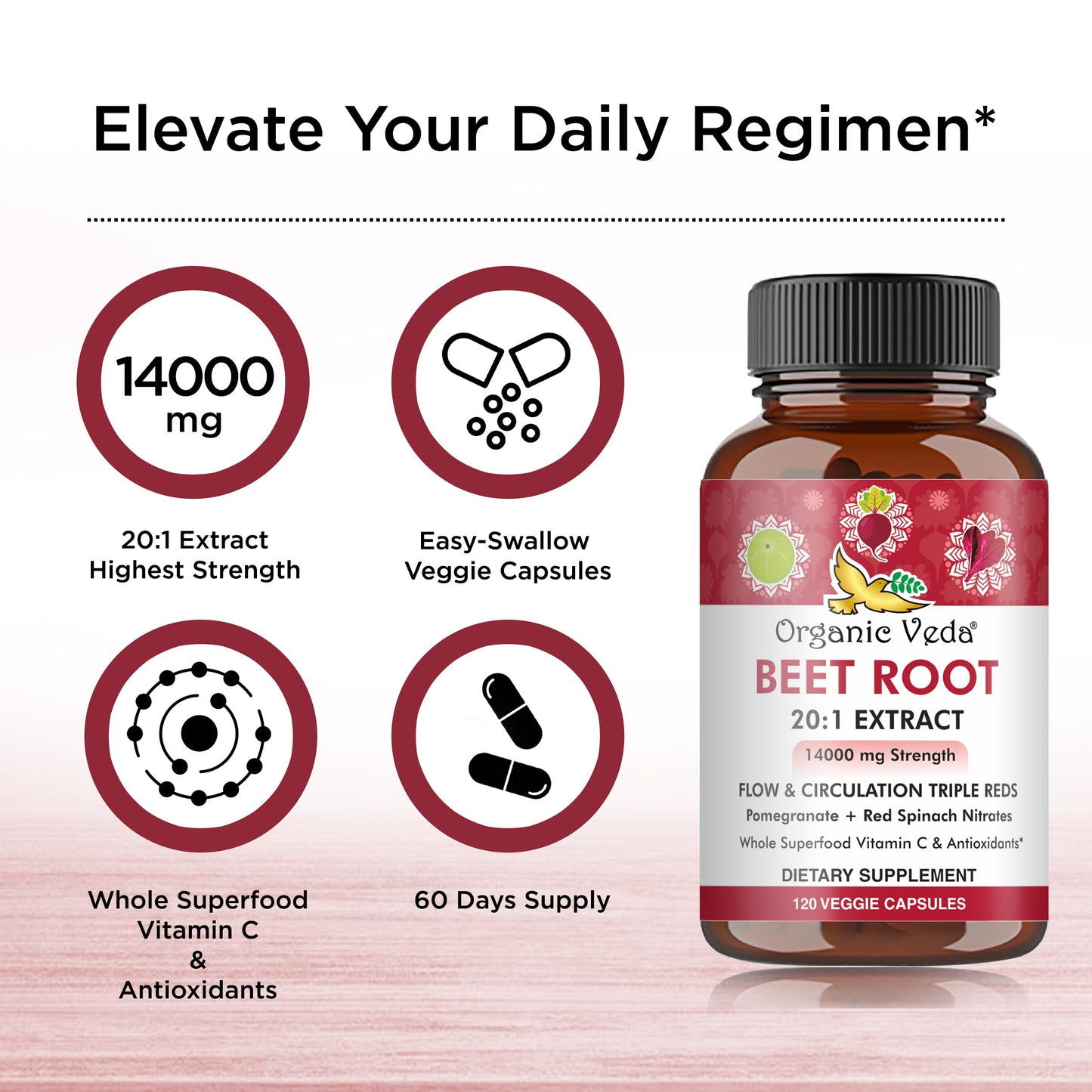 Organic Veda Beet Root Capsules - Triple Reds Nitric Oxide Beets Supplements - Concentrated Organic VedaUS supplements