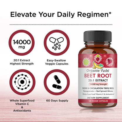 Organic Veda Beet Root Capsules - Triple Reds Nitric Oxide Beets Supplements - Concentrated Organic VedaUS supplements
