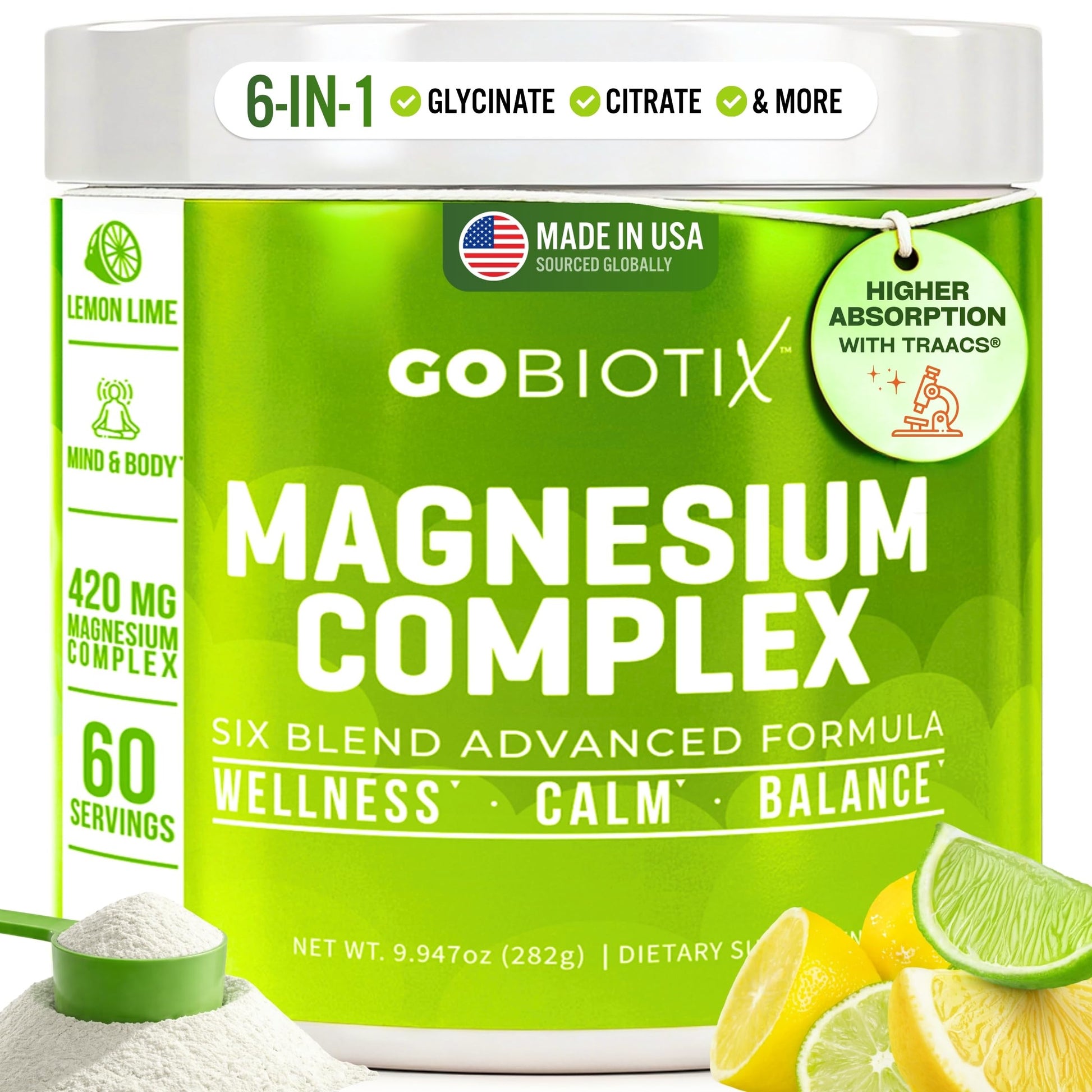 GoBiotix Magnesium Glycinate Powder – Cortisol Supplements for Women and Men – High Absorption Magnesium Complex Calm Supplement with Citrate, Malate – Sugar Free – 420 mg, 60 Servings - Lemon Lime GOBIOTIXAu supplements