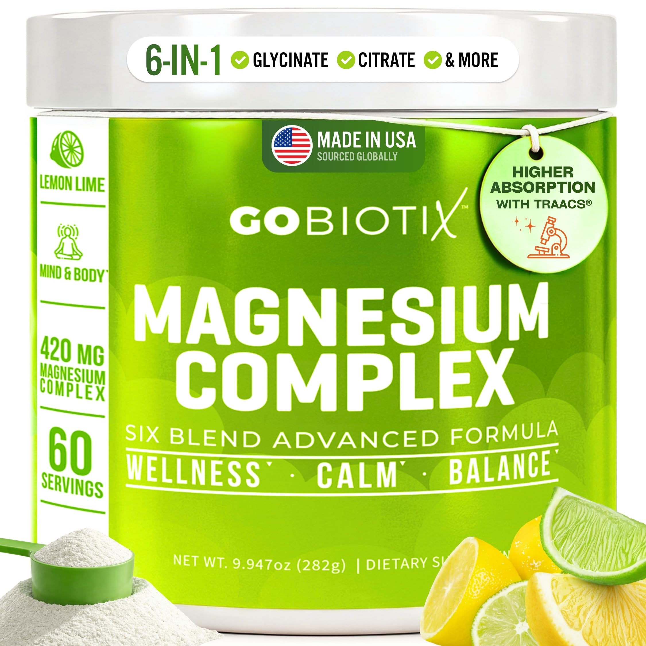 GoBiotix Magnesium Glycinate Powder – Cortisol Supplements for Women and Men – High Absorption Magnesium Complex Calm Supplement with Citrate, Malate – Sugar Free – 420 mg, 60 Servings - Lemon Lime GOBIOTIXAu supplements